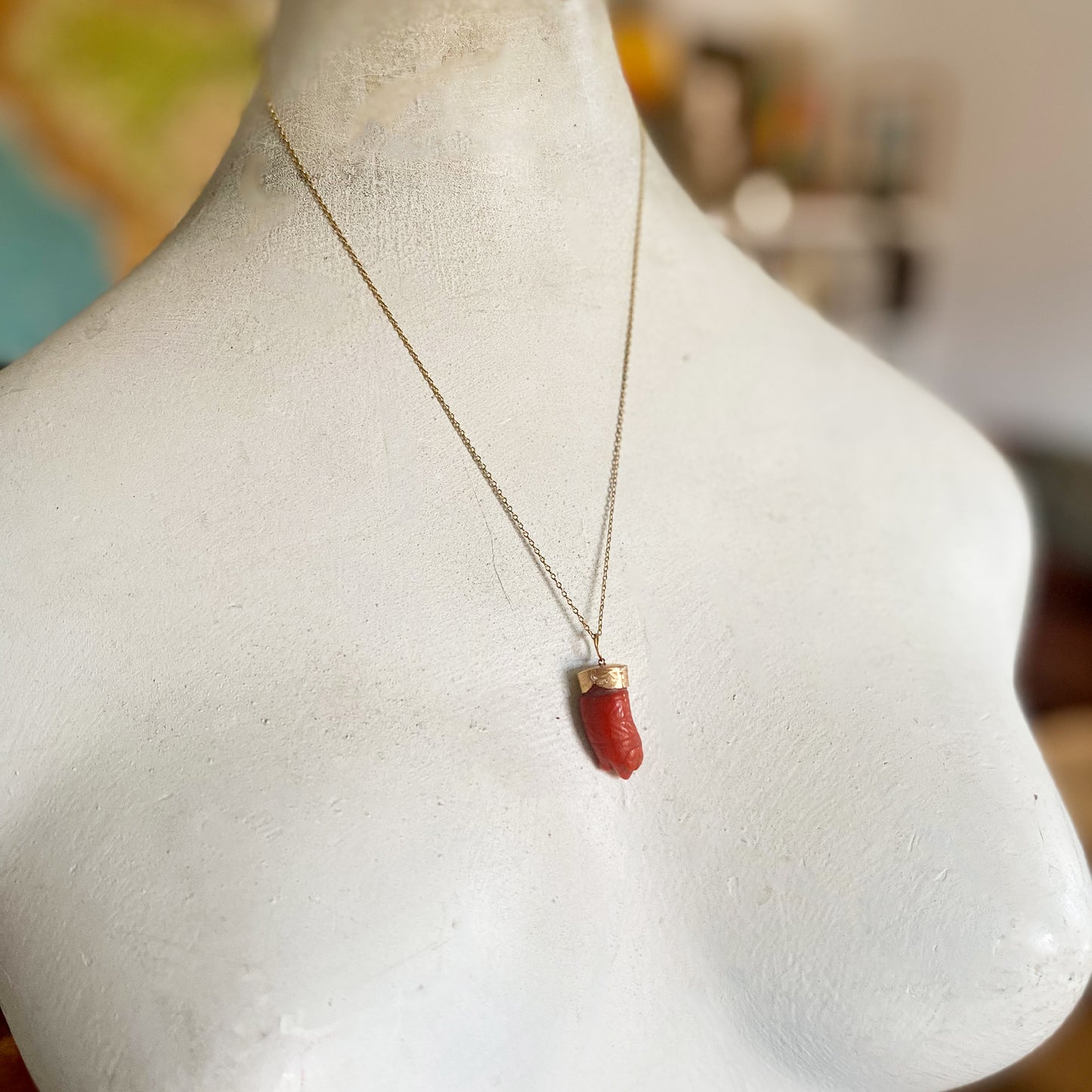 Antique 14k Gold Coral Mythological Head