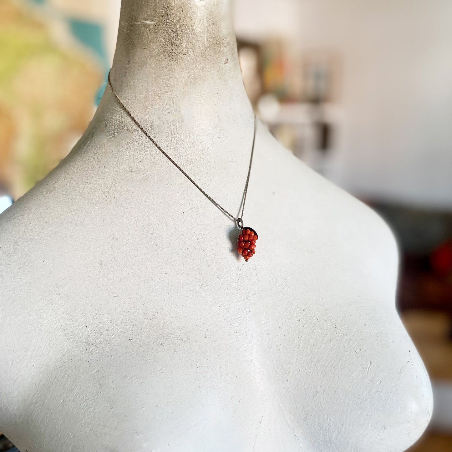 Antique Coral Grape Silver Pendant