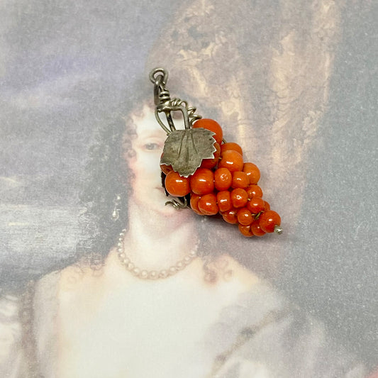 Antique Coral Grape Silver Pendant,