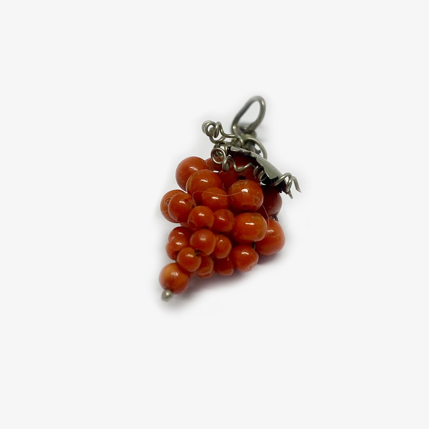 Antique Coral Grape Silver Pendant,