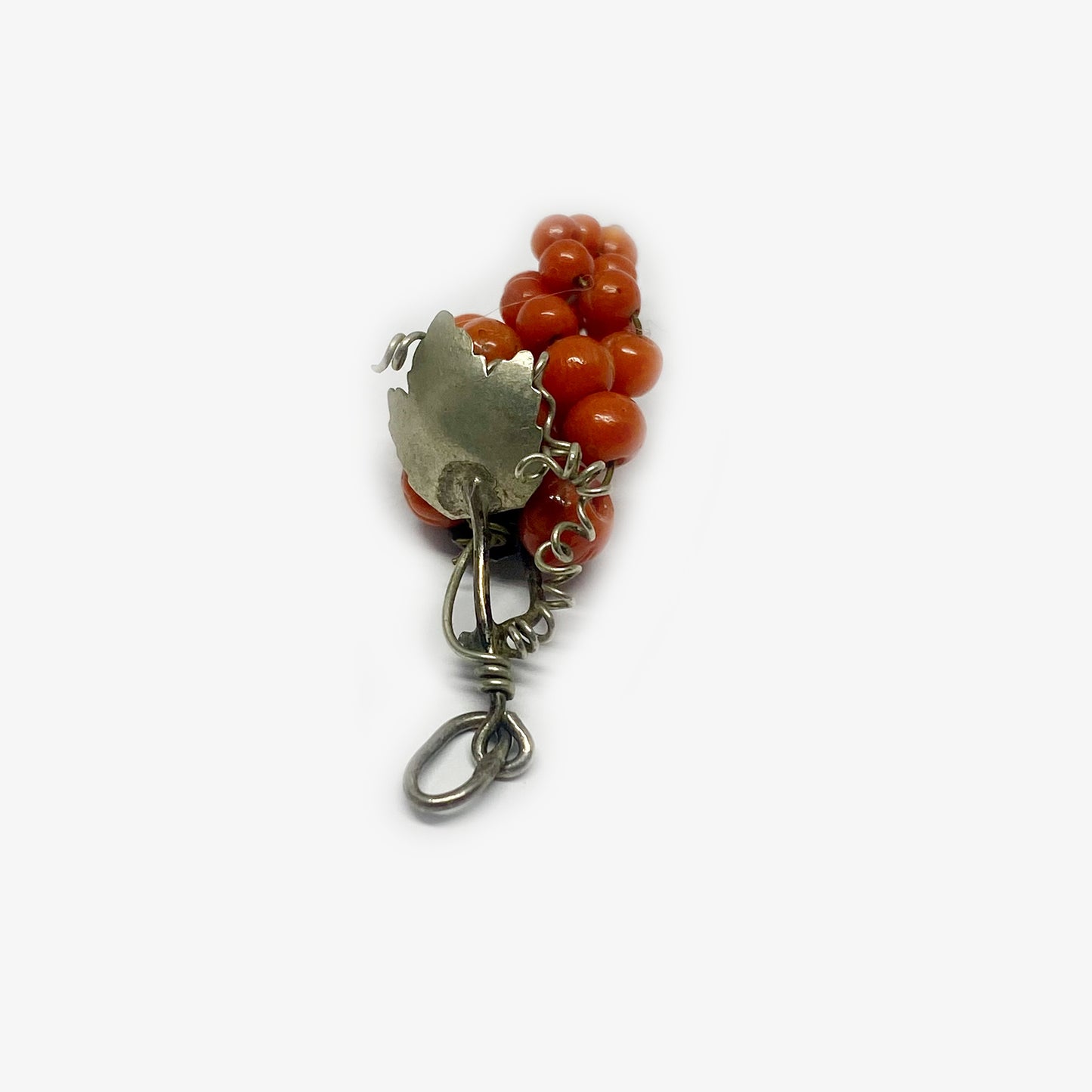 Antique Coral Grape Silver Pendant,