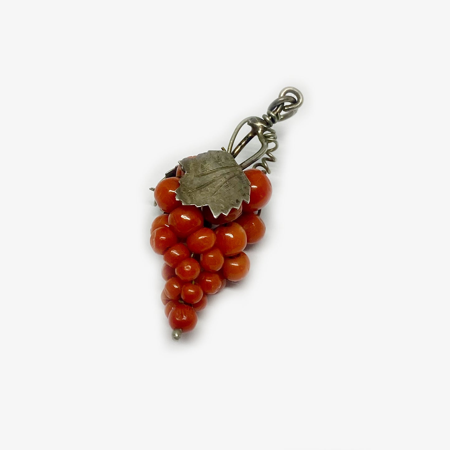 Antique Coral Grape Silver Pendant,
