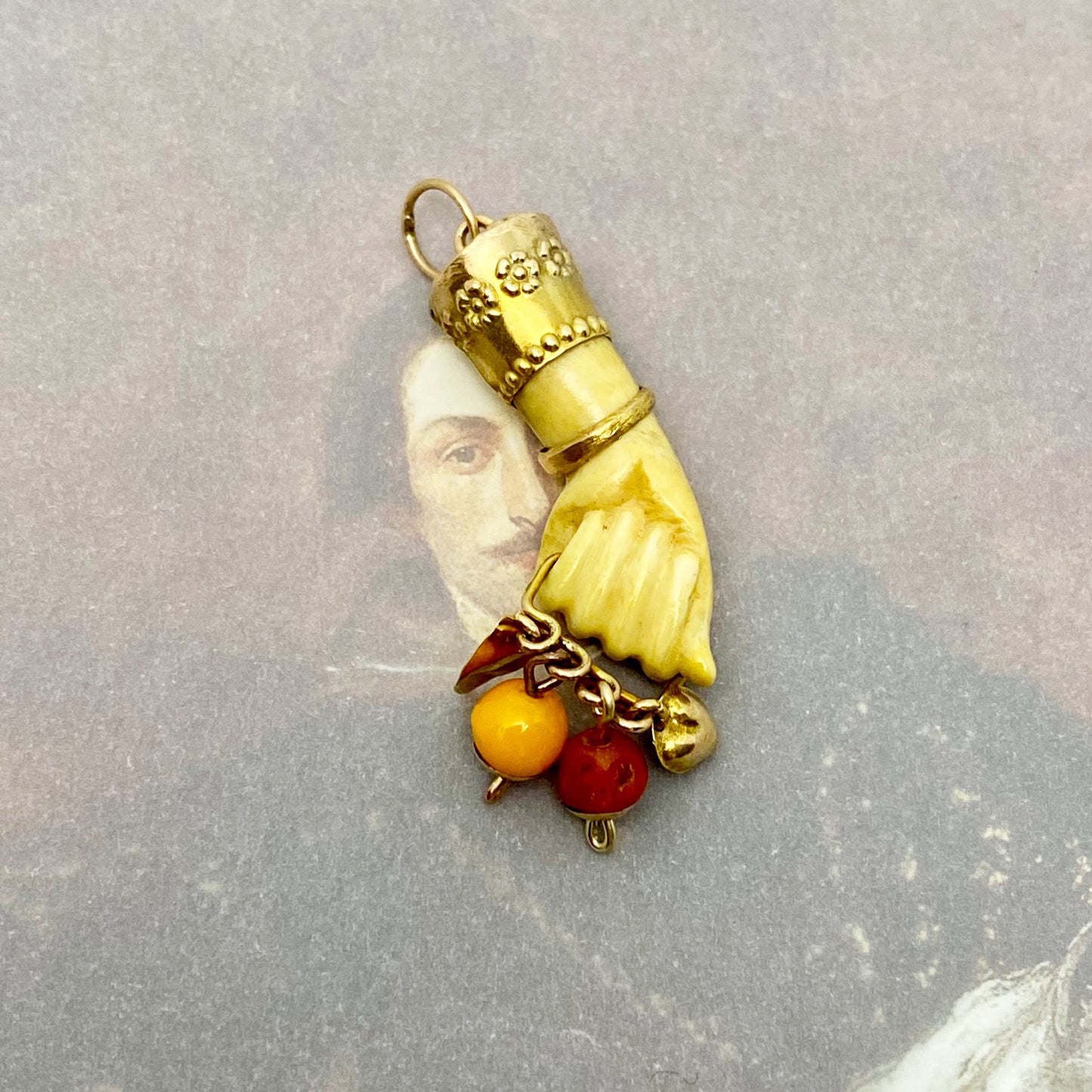 Antique 14K Gold Bone Figa, Victorian, Hand Pendant, Amulet, Mano Fico Pendant, Figa Charm, Evil Eye, Mano Figa, Fish, Hand Charm, Fist