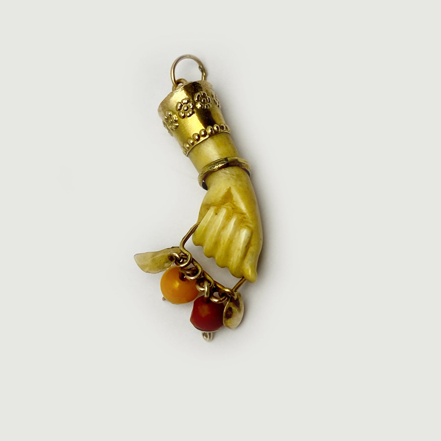 Antique 14K Gold Bone Figa, Victorian, Hand Pendant, Amulet, Mano Fico Pendant, Figa Charm, Evil Eye, Mano Figa, Fish, Hand Charm, Fist