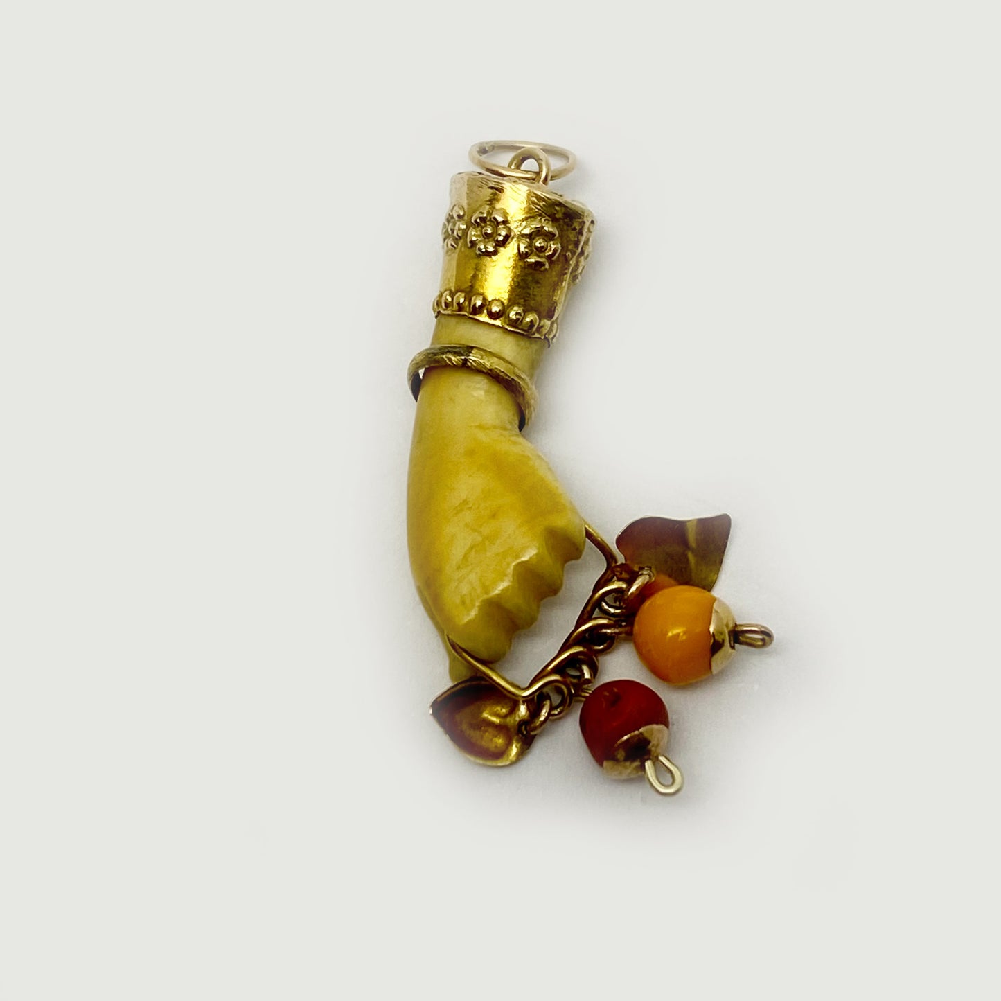 Antique 14K Gold Bone Figa, Victorian, Hand Pendant, Amulet, Mano Fico Pendant, Figa Charm, Evil Eye, Mano Figa, Fish, Hand Charm, Fist
