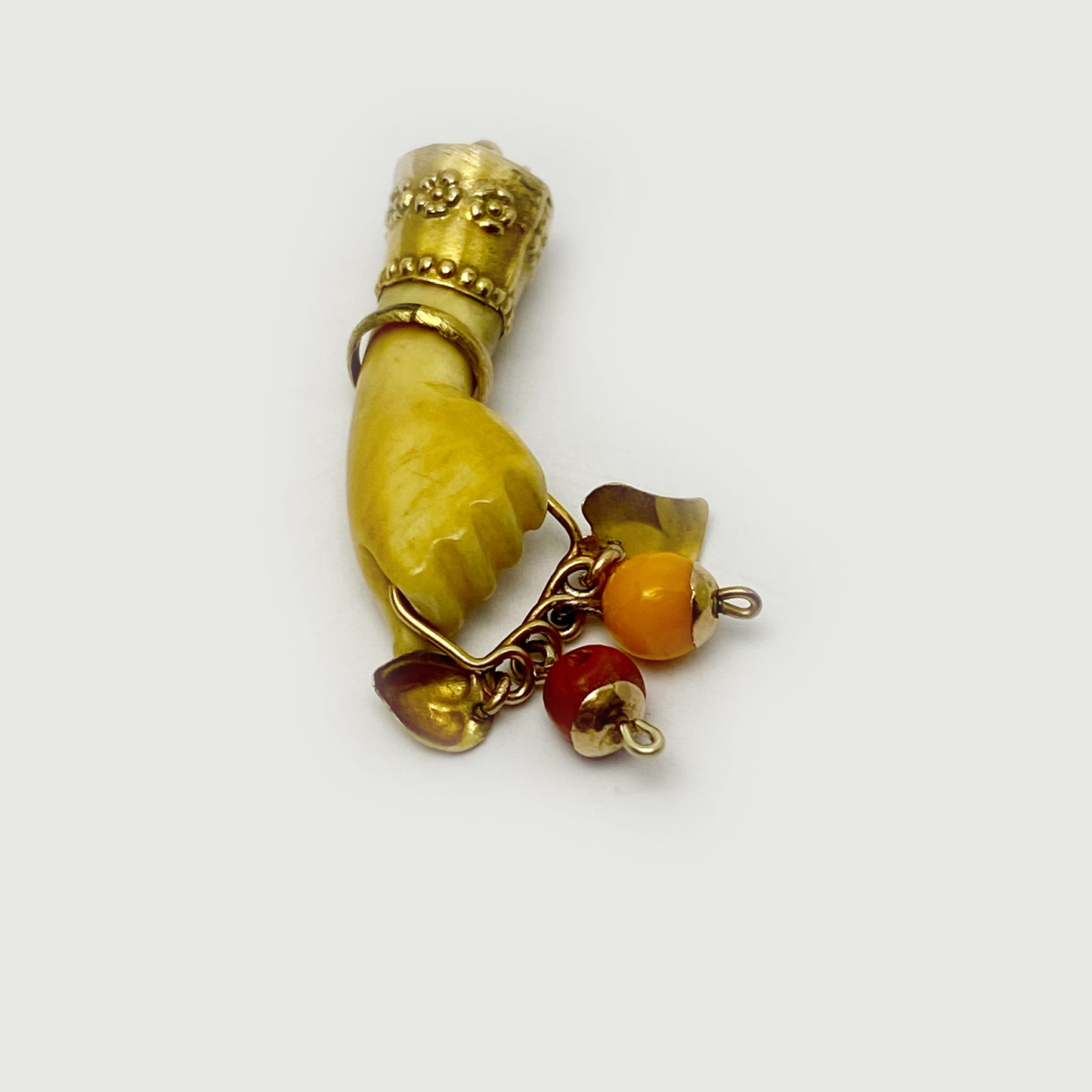 Antique 14K Gold Bone Figa, Victorian, Hand Pendant, Amulet, Mano Fico Pendant, Figa Charm, Evil Eye, Mano Figa, Fish, Hand Charm, Fist