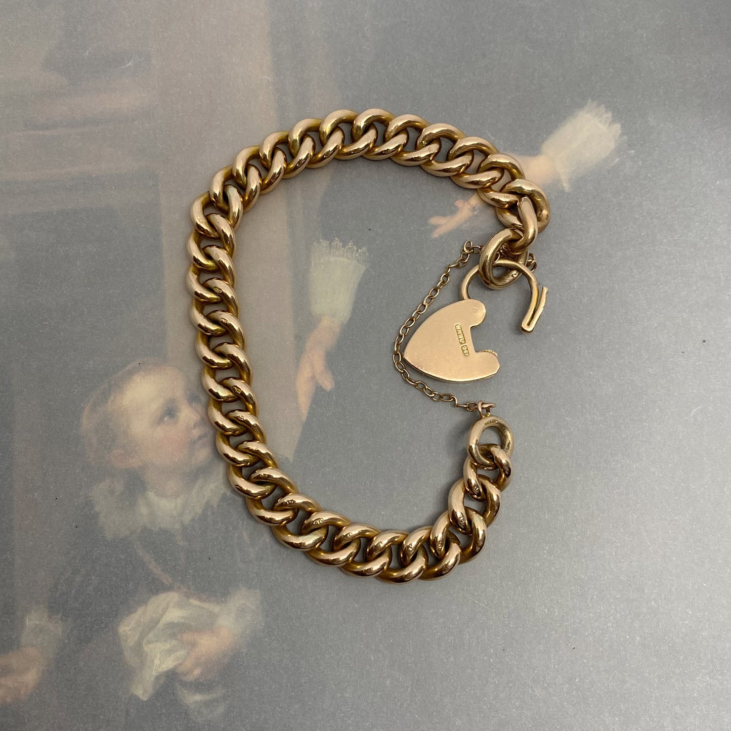 Antique 9k Rose Gold Curb Link Bracelet, 16 grams, 9 ct Gold Chain Bracelet