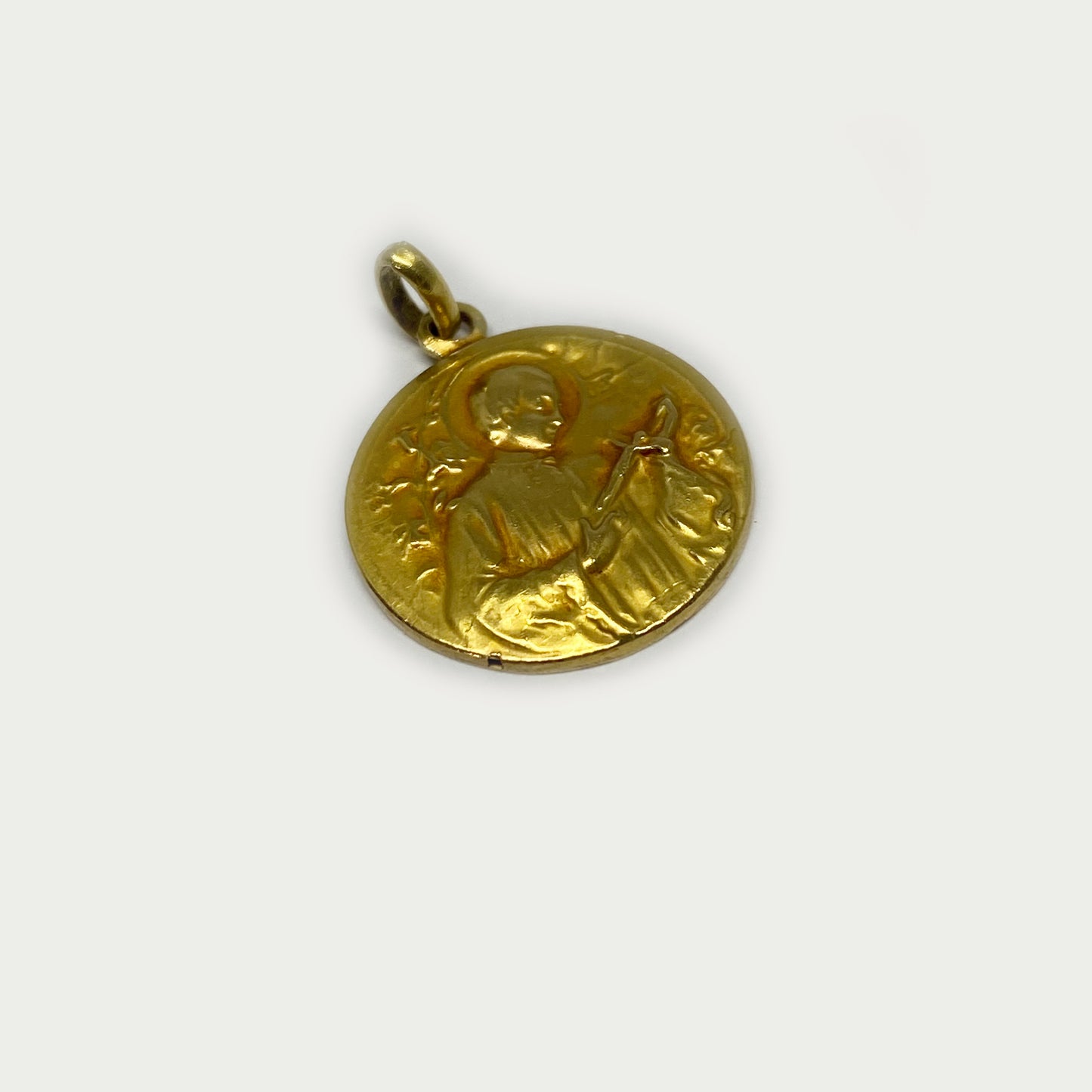 18k Gold Antique Religious Medal, 18k Gold Saint Francis of Assisi Pendant