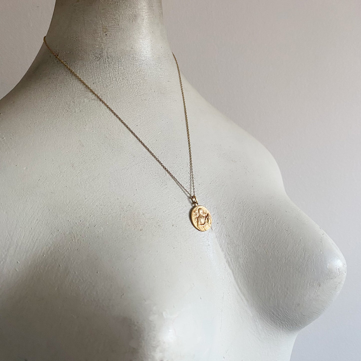 18k Gold Antique Religious Medal, 18k Gold Saint Francis of Assisi Pendant