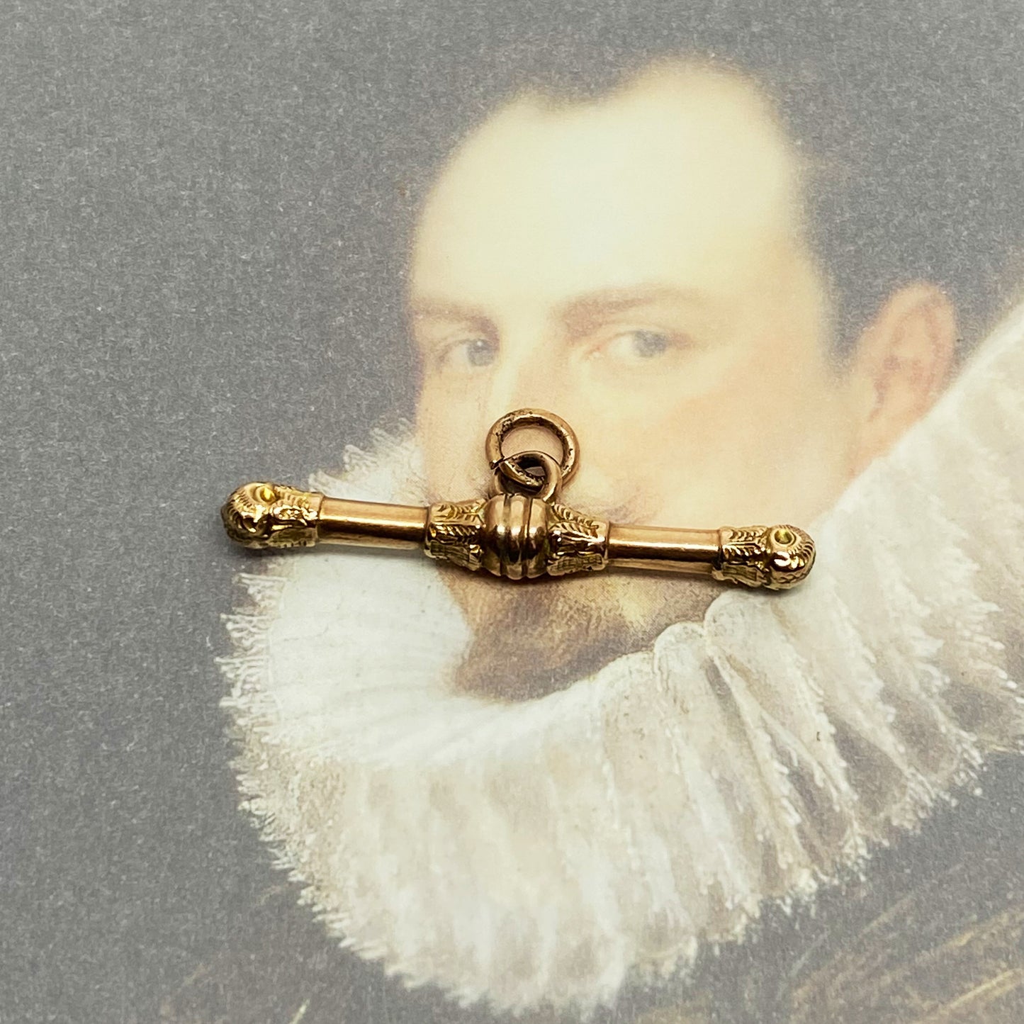 Antique 9k Rose Gold T-Bar Fob Pendant Charm, Victorian Watch Fob Bar 9ct Gold T Bar Fob, Victorian Fob, Late 1800s T-Bar Pendant, Gold End Bar