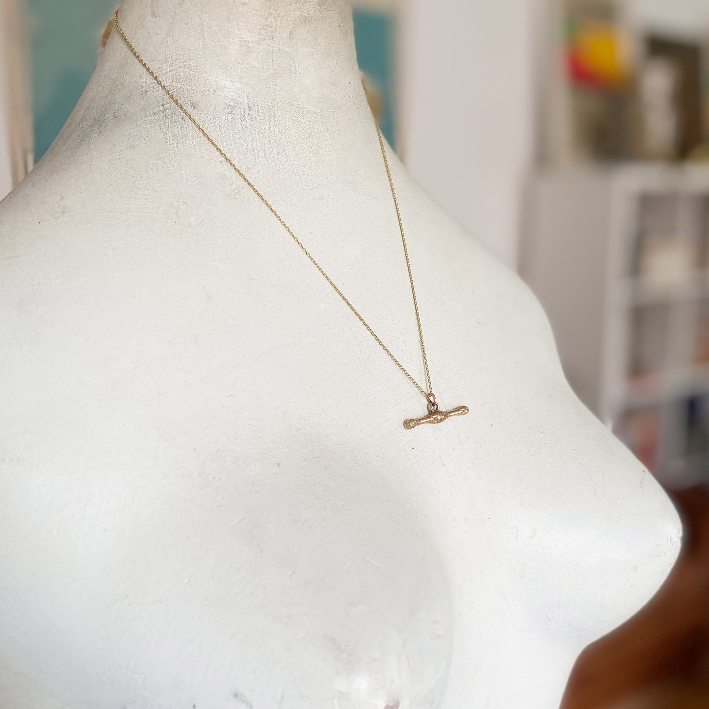 Antique 9k Rose Gold T-Bar Fob Pendant Charm, Victorian Watch Fob Bar 9ct Gold T Bar Fob, Victorian Fob, Late 1800s T-Bar Pendant, Gold End Bar