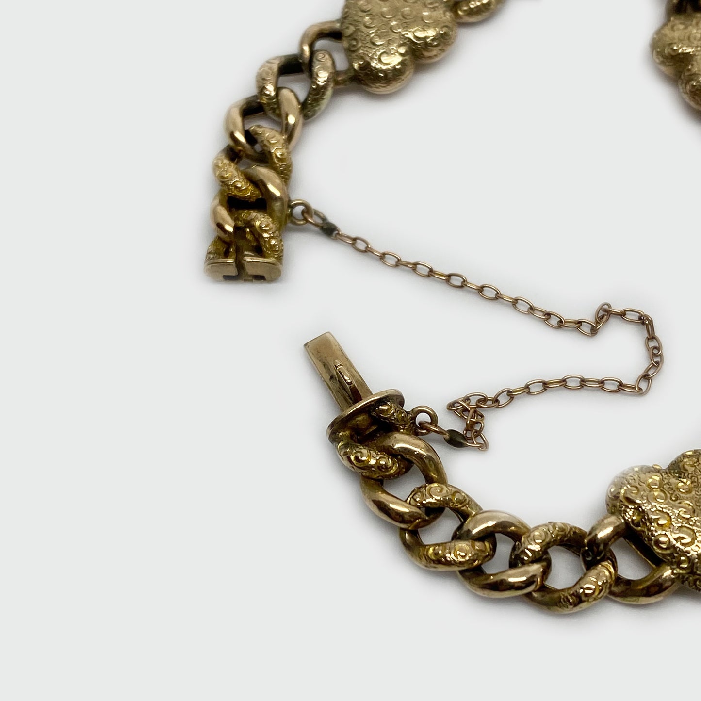 Antique 9k Gold Heart Curb Bracelet, Engraved Heart Jewelry