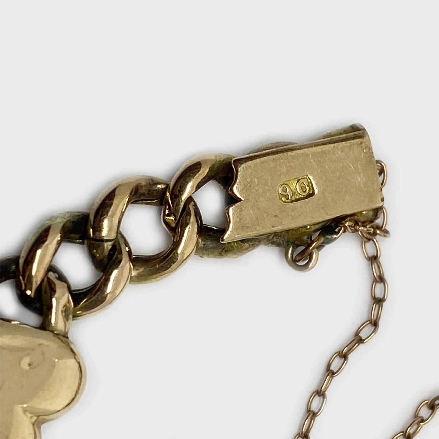 Antique 9k Gold Heart Curb Bracelet, Engraved Heart Jewelry