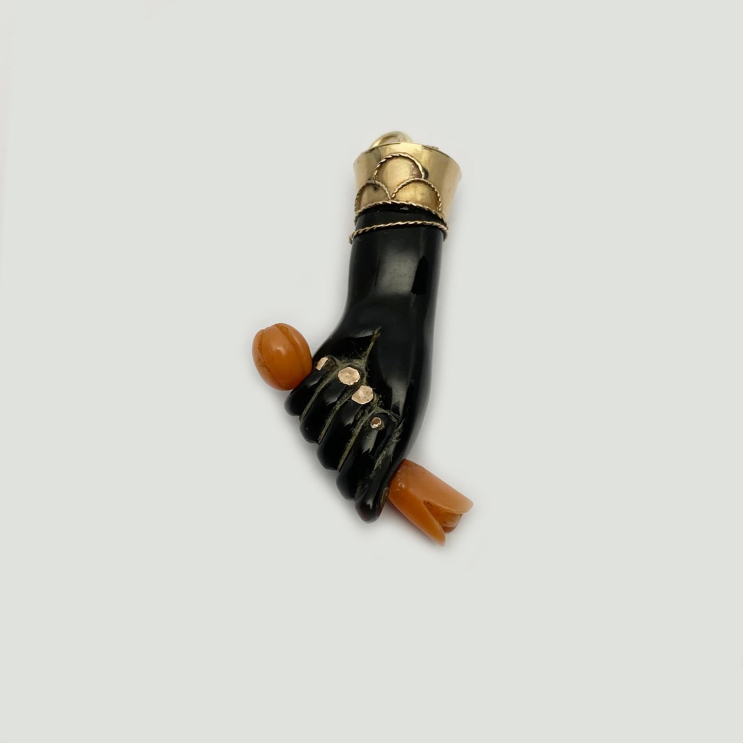 Antique 9K Gold Figa, Black Mano Fico, Hand Figa Charm