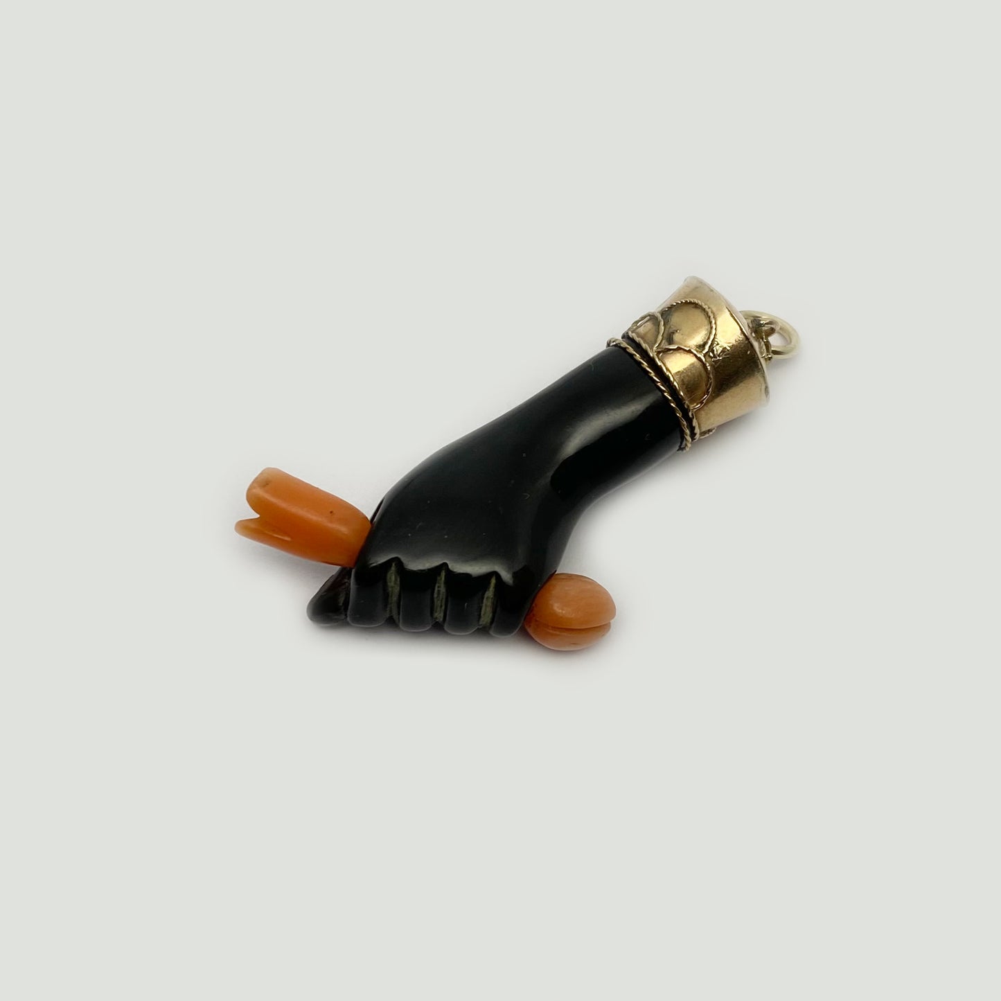 Antique 9K Gold Figa, Black Mano Fico, Hand Figa Charm