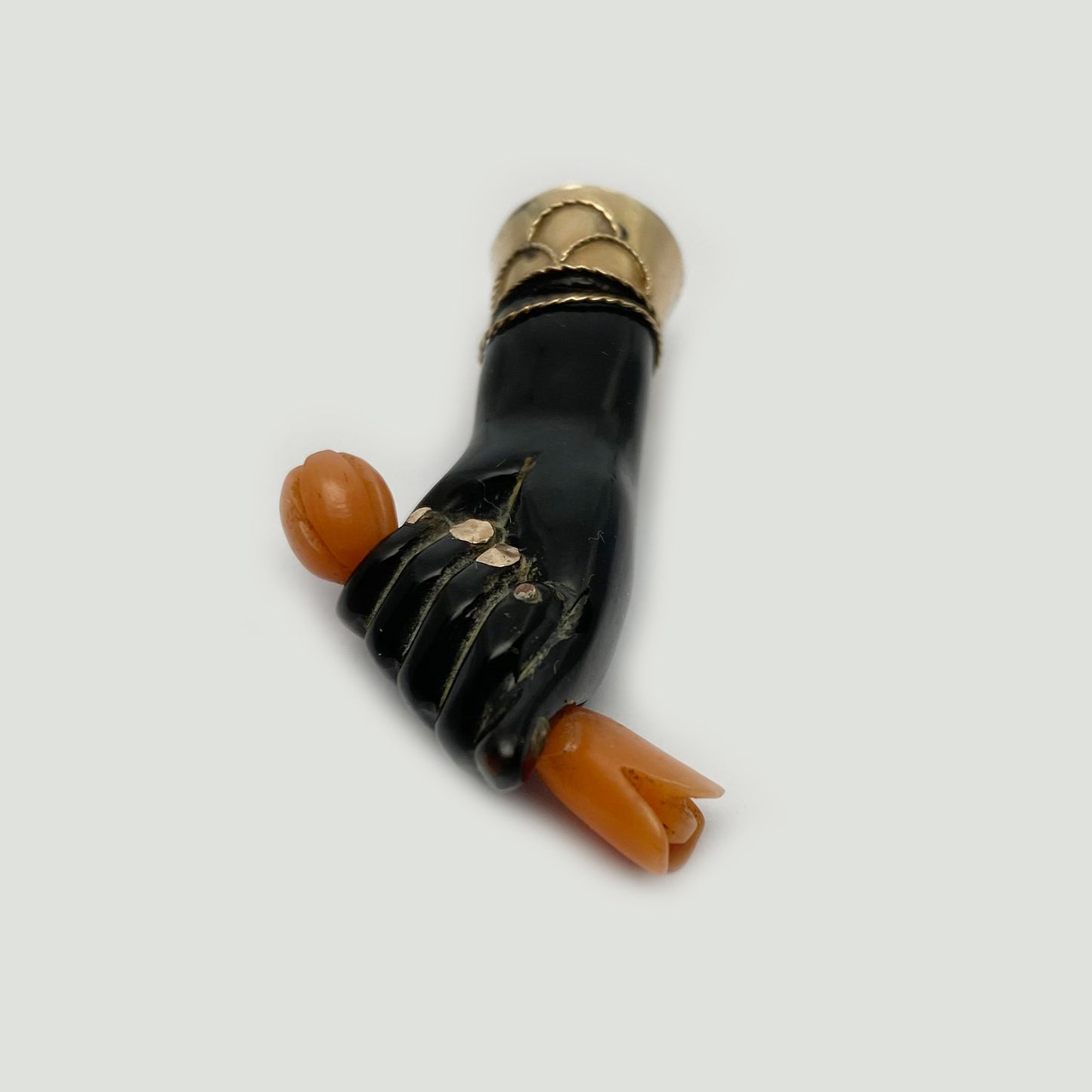 Antique 9K Gold Figa, Black Mano Fico, Hand Figa Charm