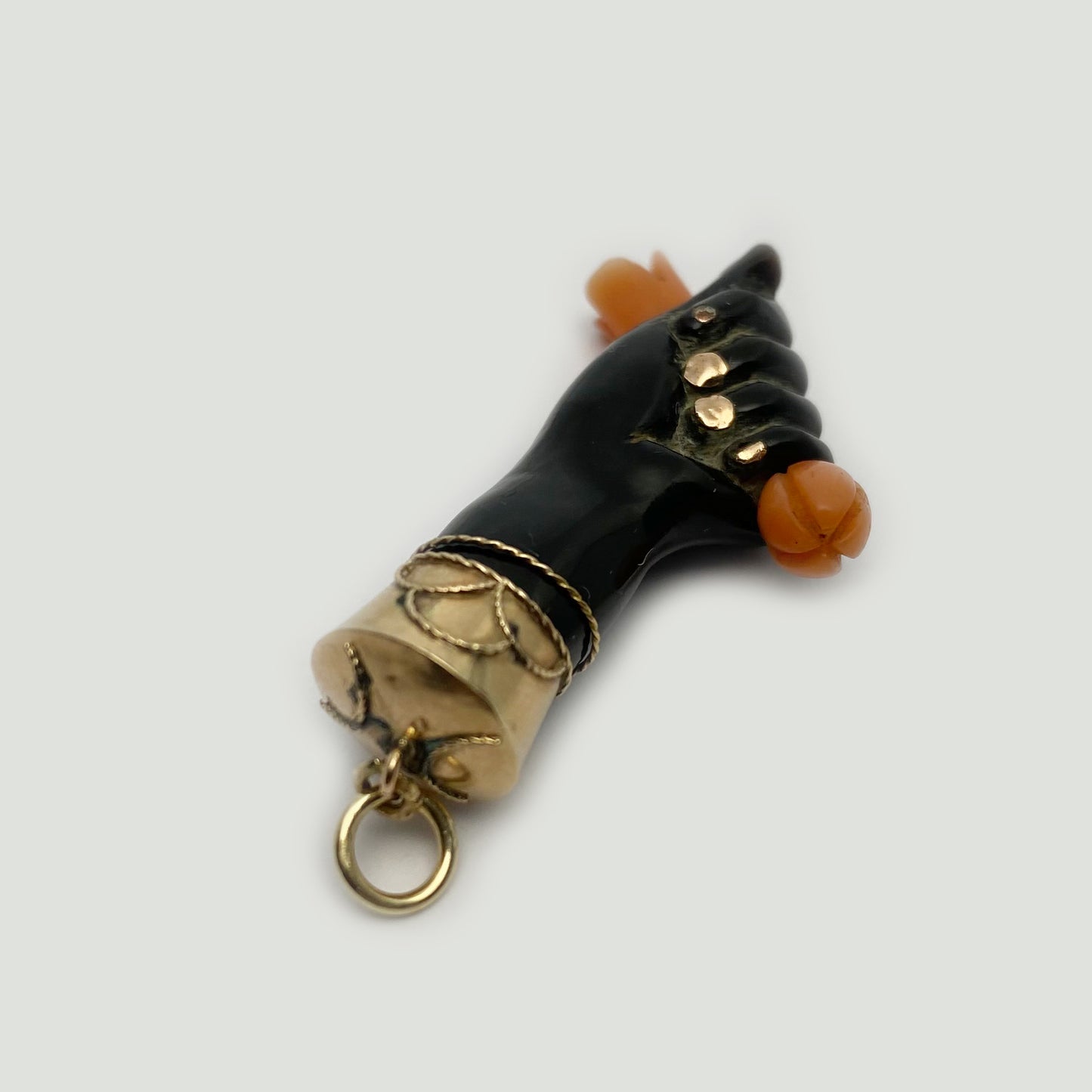 Antique 9K Gold Figa, Black Mano Fico, Hand Figa Charm