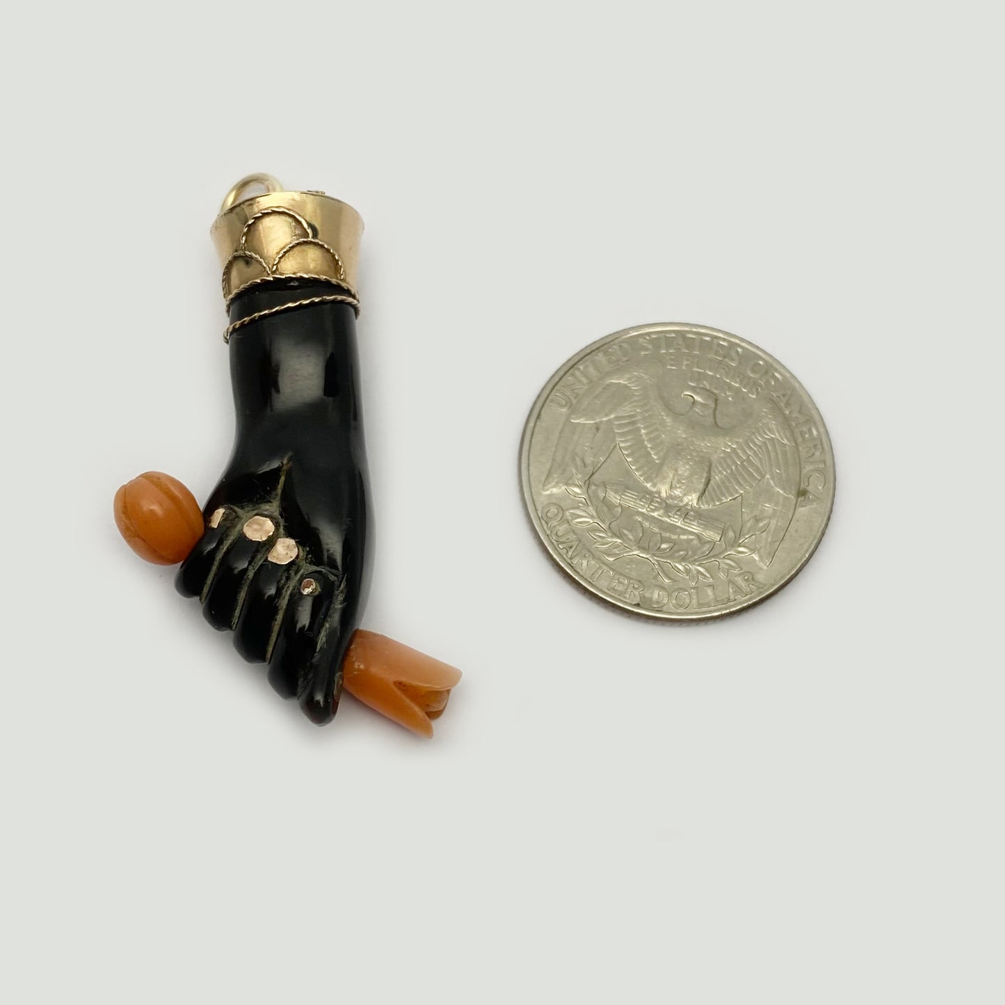 Antique 9K Gold Figa, Black Mano Fico, Hand Figa Charm