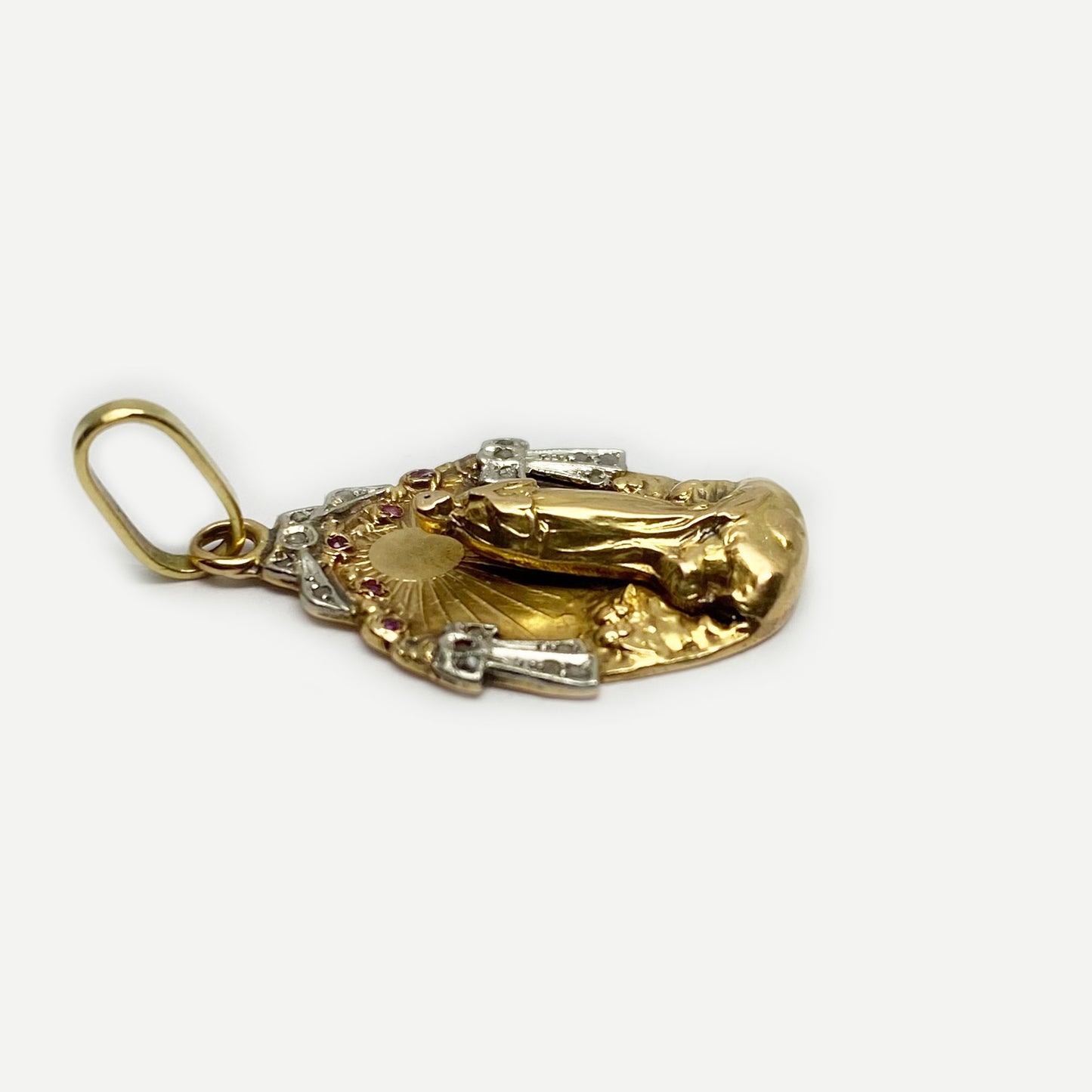 Antique 18k Gold Religious Medal, Art Nouveau, Our Lady Medal Pendant, 18 ct Gold, Portuguese Religious Medal, Catholic, Christian