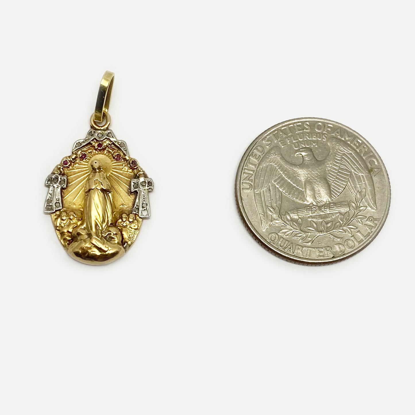 Antique 18k Gold Religious Medal, Art Nouveau, Our Lady Medal Pendant, 18 ct Gold, Portuguese Religious Medal, Catholic, Christian