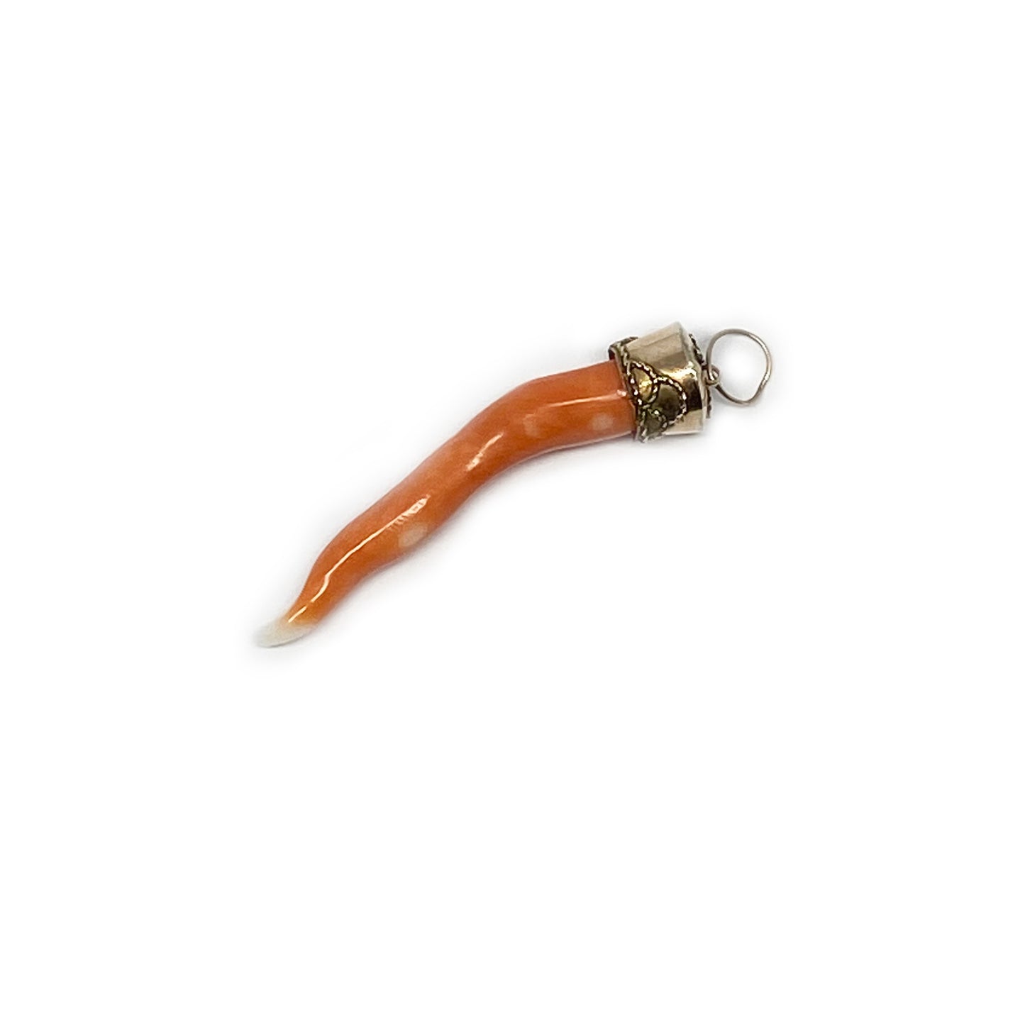 Antique 9k Gold Large Coral Horn Pendant, 9 ct Gold Amulet, Mediterranean Coral, Natural Coral, Jewelry, Cornicello, Evil Eye, Corno Charm