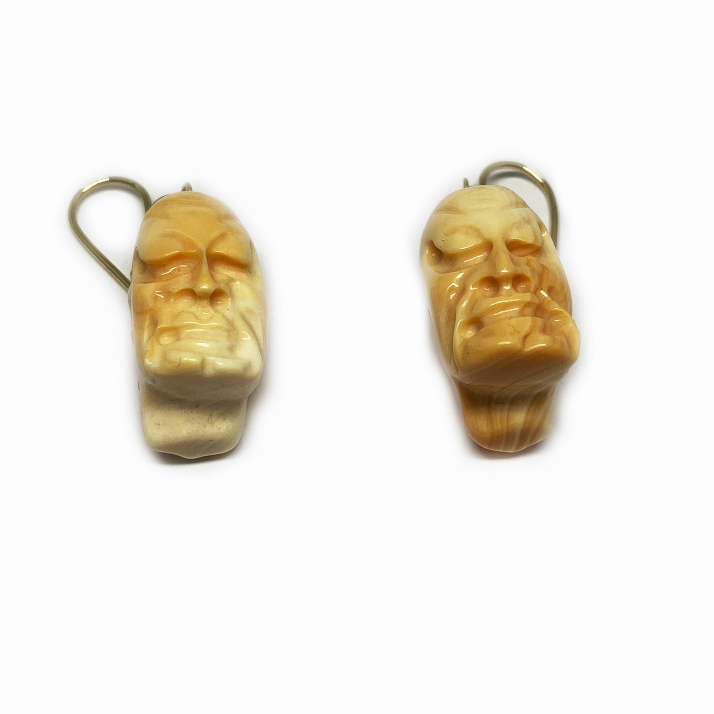 Vintage 9K Gold Natural Coral Earring, Carved Asian Face, Early 20th Century Gods Head, Chinese Carved Coral, 9 ct Drop Earrings, Wise Man