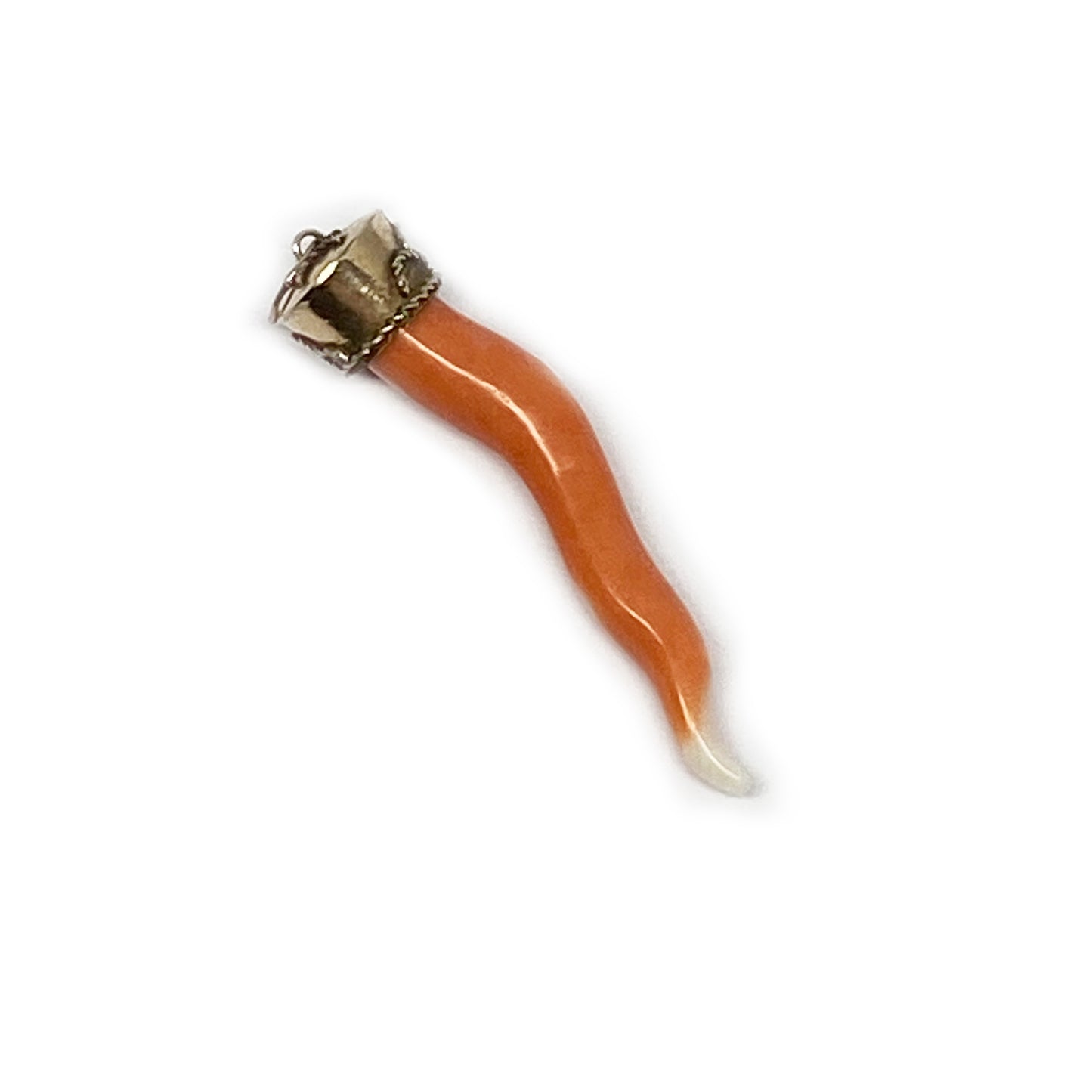 Antique 9k Gold Large Coral Horn Pendant, 9 ct Gold Amulet, Mediterranean Coral, Natural Coral, Jewelry, Cornicello, Evil Eye, Corno Charm