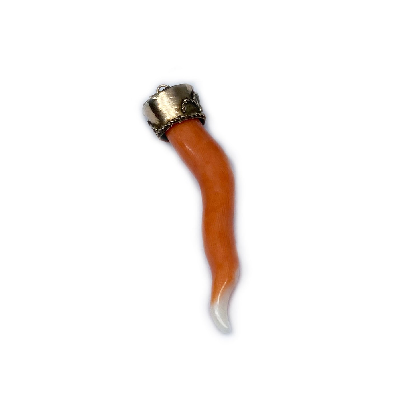 Antique 9k Gold Large Coral Horn Pendant, 9 ct Gold Amulet, Mediterranean Coral, Natural Coral, Jewelry, Cornicello, Evil Eye, Corno Charm