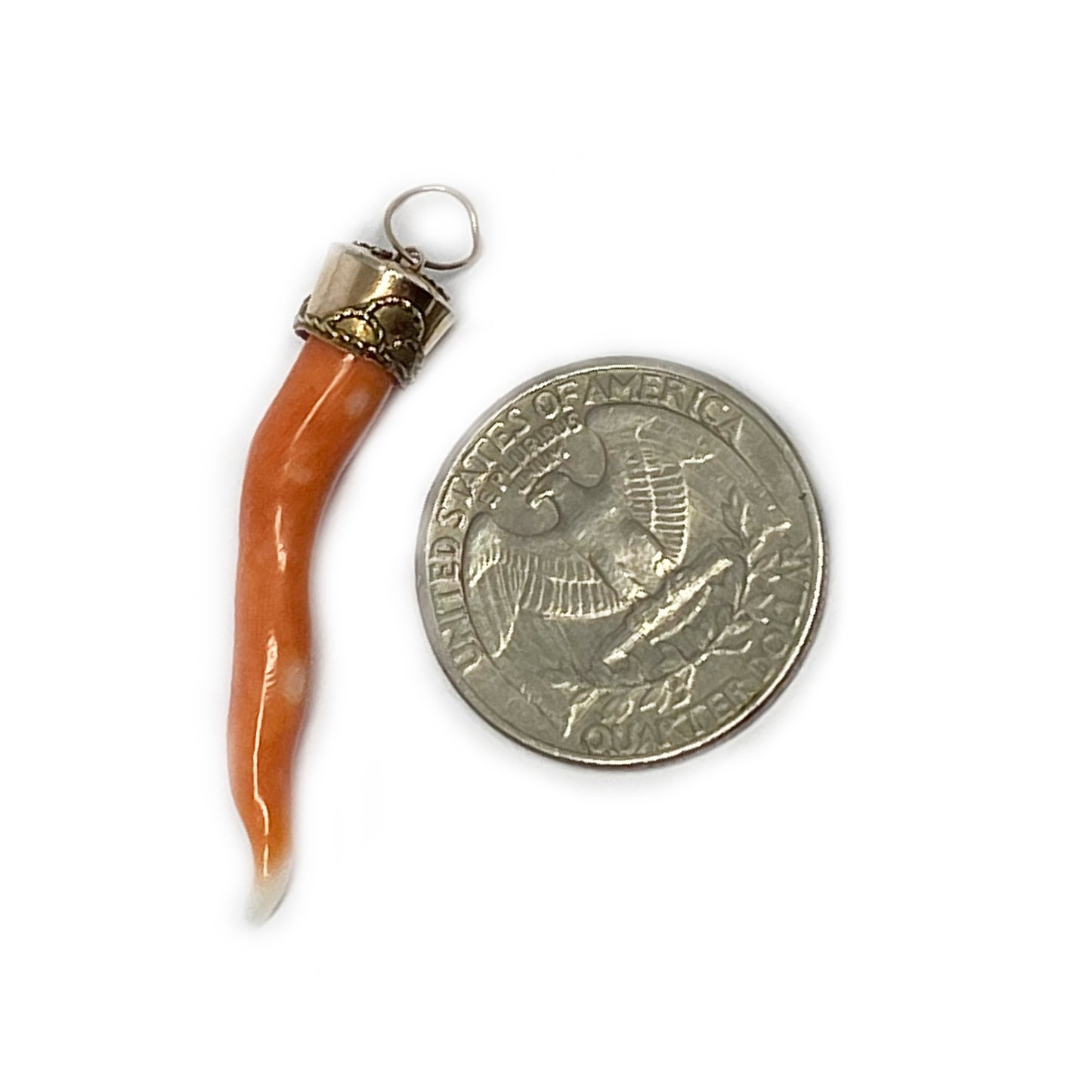 Antique 9k Gold Large Coral Horn Pendant, 9 ct Gold Amulet, Mediterranean Coral, Natural Coral, Jewelry, Cornicello, Evil Eye, Corno Charm