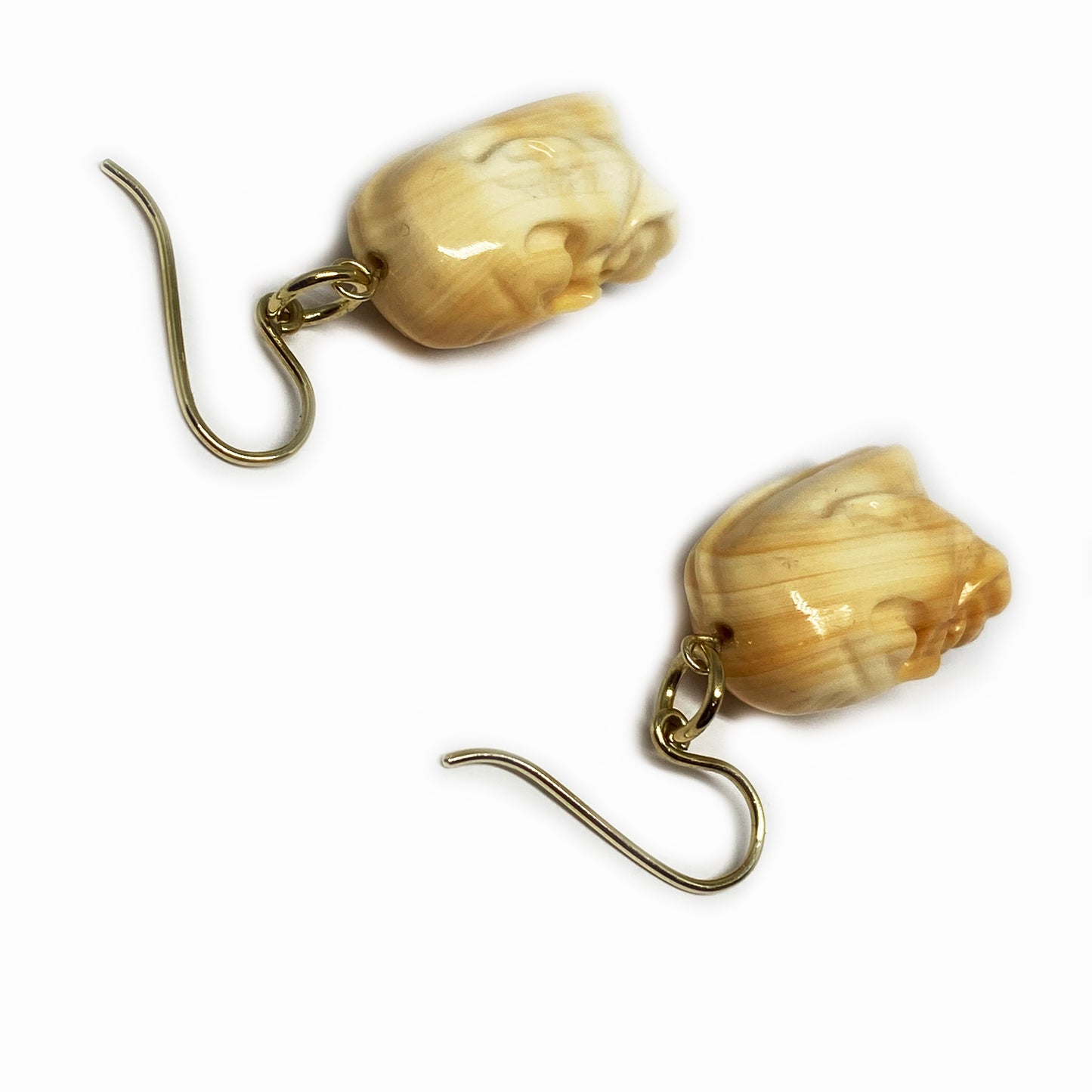 Vintage 9K Gold Natural Coral Earring, Carved Asian Face, Early 20th Century Gods Head, Chinese Carved Coral, 9 ct Drop Earrings, Wise Man