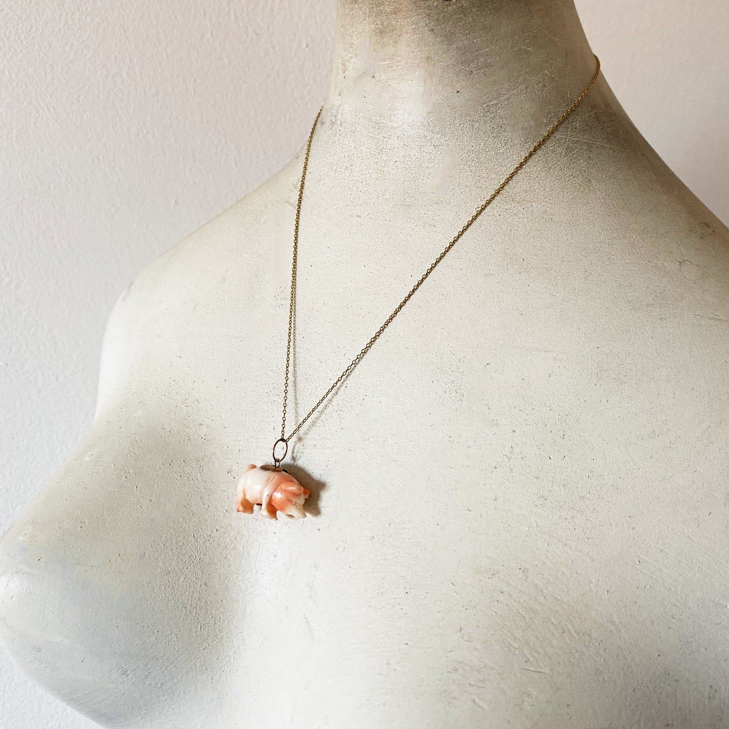 Antique 9k Gold Coral Pig, Victorian Natural Mediterranean Coral, Charm, Hand Carved Coral, Animal Pendant, Swine, Lucky Coral Animal Charm