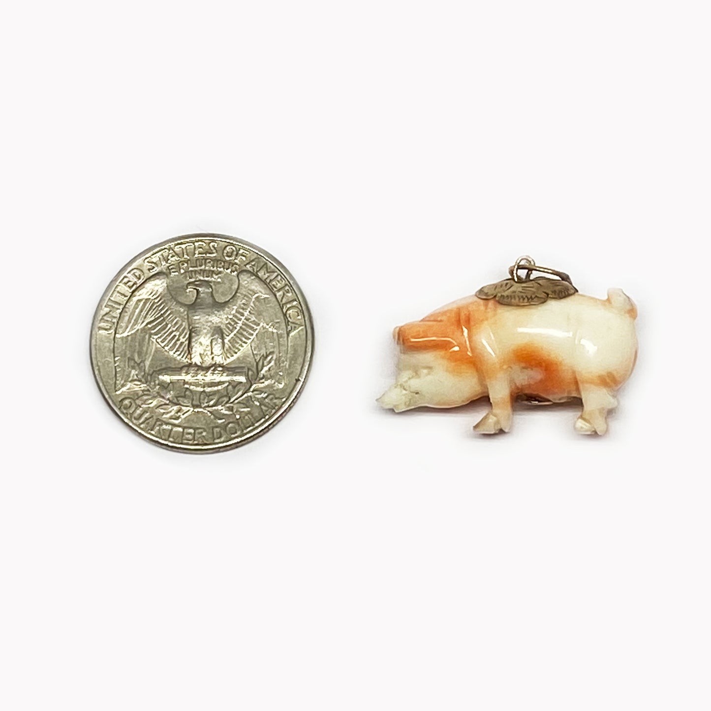 Antique 9k Gold Coral Pig, Victorian Natural Mediterranean Coral, Charm, Hand Carved Coral, Animal Pendant, Swine, Lucky Coral Animal Charm