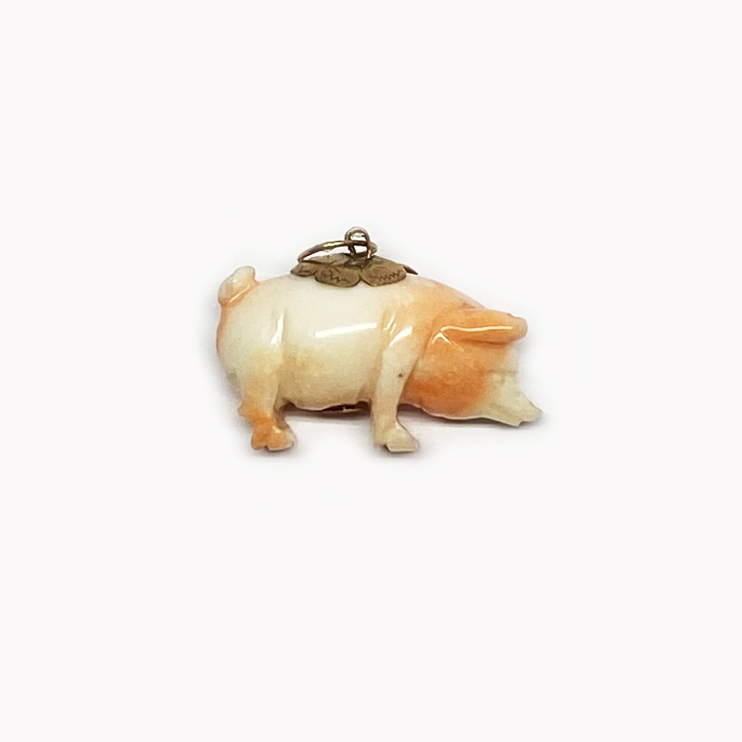Antique 9k Gold Coral Pig, Victorian Natural Mediterranean Coral, Charm, Hand Carved Coral, Animal Pendant, Swine, Lucky Coral Animal Charm