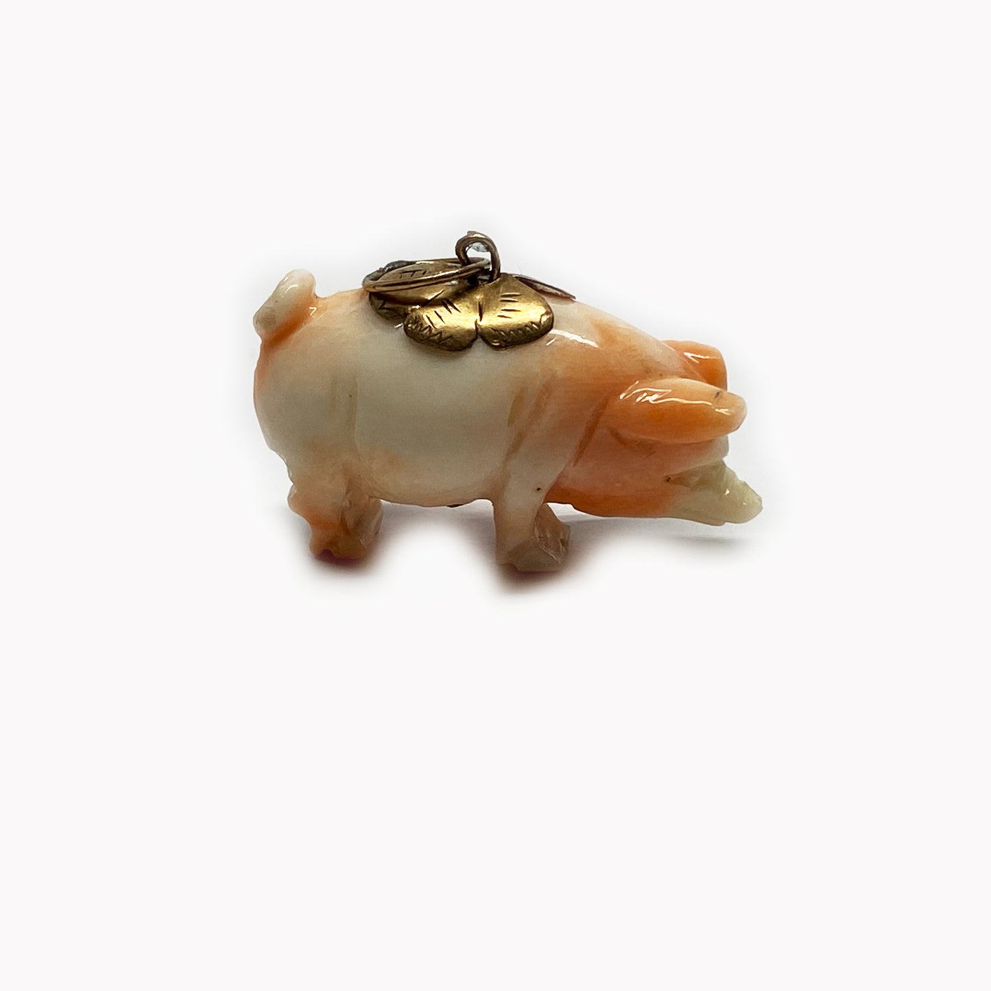 Antique 9k Gold Coral Pig, Victorian Natural Mediterranean Coral, Charm, Hand Carved Coral, Animal Pendant, Swine, Lucky Coral Animal Charm