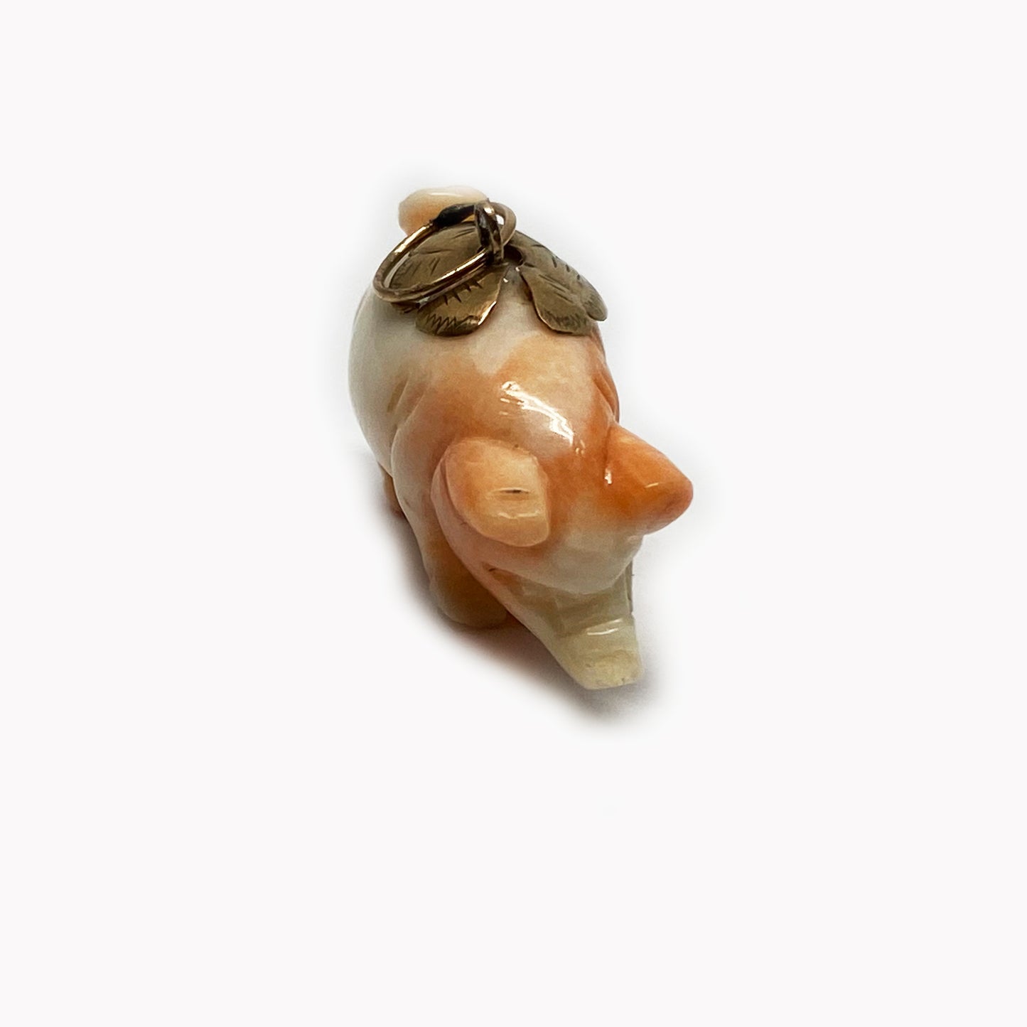 Antique 9k Gold Coral Pig, Victorian Natural Mediterranean Coral, Charm, Hand Carved Coral, Animal Pendant, Swine, Lucky Coral Animal Charm