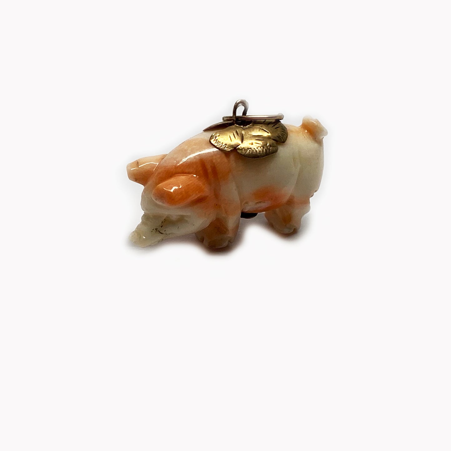 Antique 9k Gold Coral Pig, Victorian Natural Mediterranean Coral, Charm, Hand Carved Coral, Animal Pendant, Swine, Lucky Coral Animal Charm