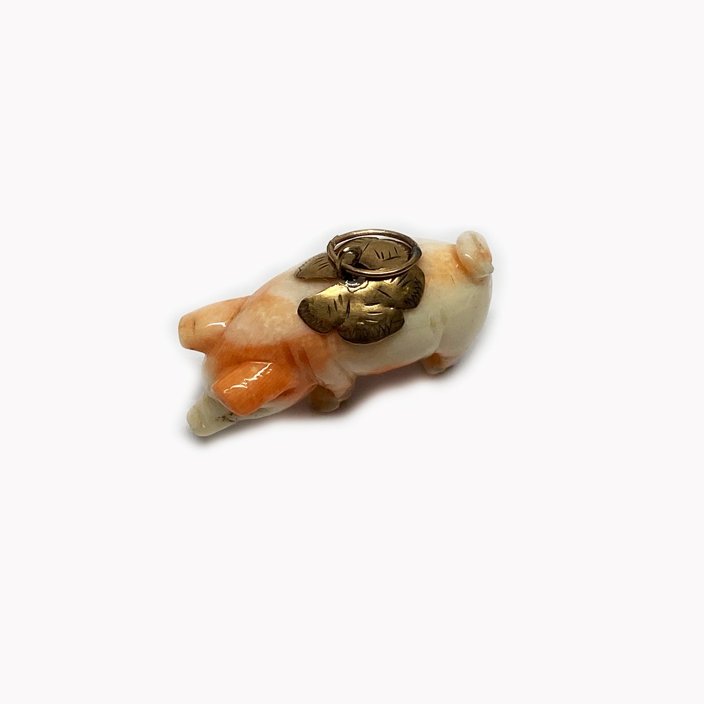 Antique 9k Gold Coral Pig, Victorian Natural Mediterranean Coral, Charm, Hand Carved Coral, Animal Pendant, Swine, Lucky Coral Animal Charm