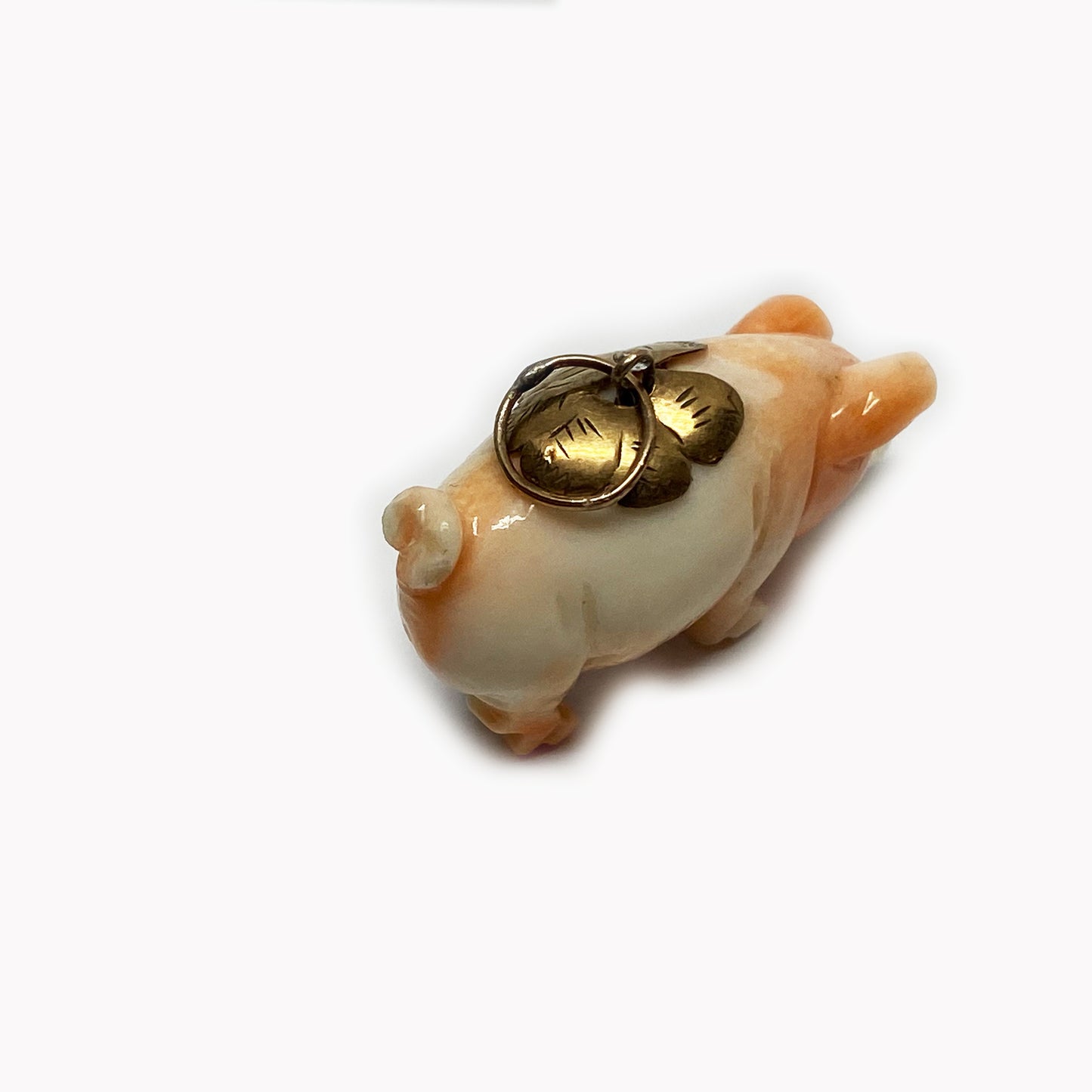 Antique 9k Gold Coral Pig, Victorian Natural Mediterranean Coral, Charm, Hand Carved Coral, Animal Pendant, Swine, Lucky Coral Animal Charm