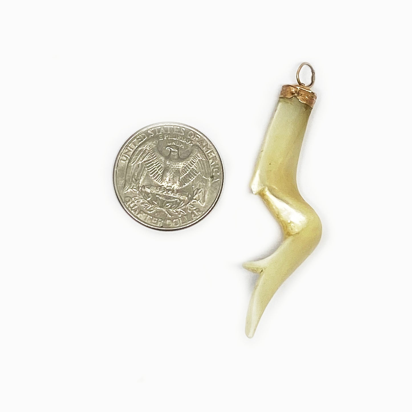 Victorian 18k Gold Natural Mother of Pearl Branch, 1800s Antique Twig, 18 ct Gold Cornetto, Horn Evil Eye Corno Charm Curniciello Horn