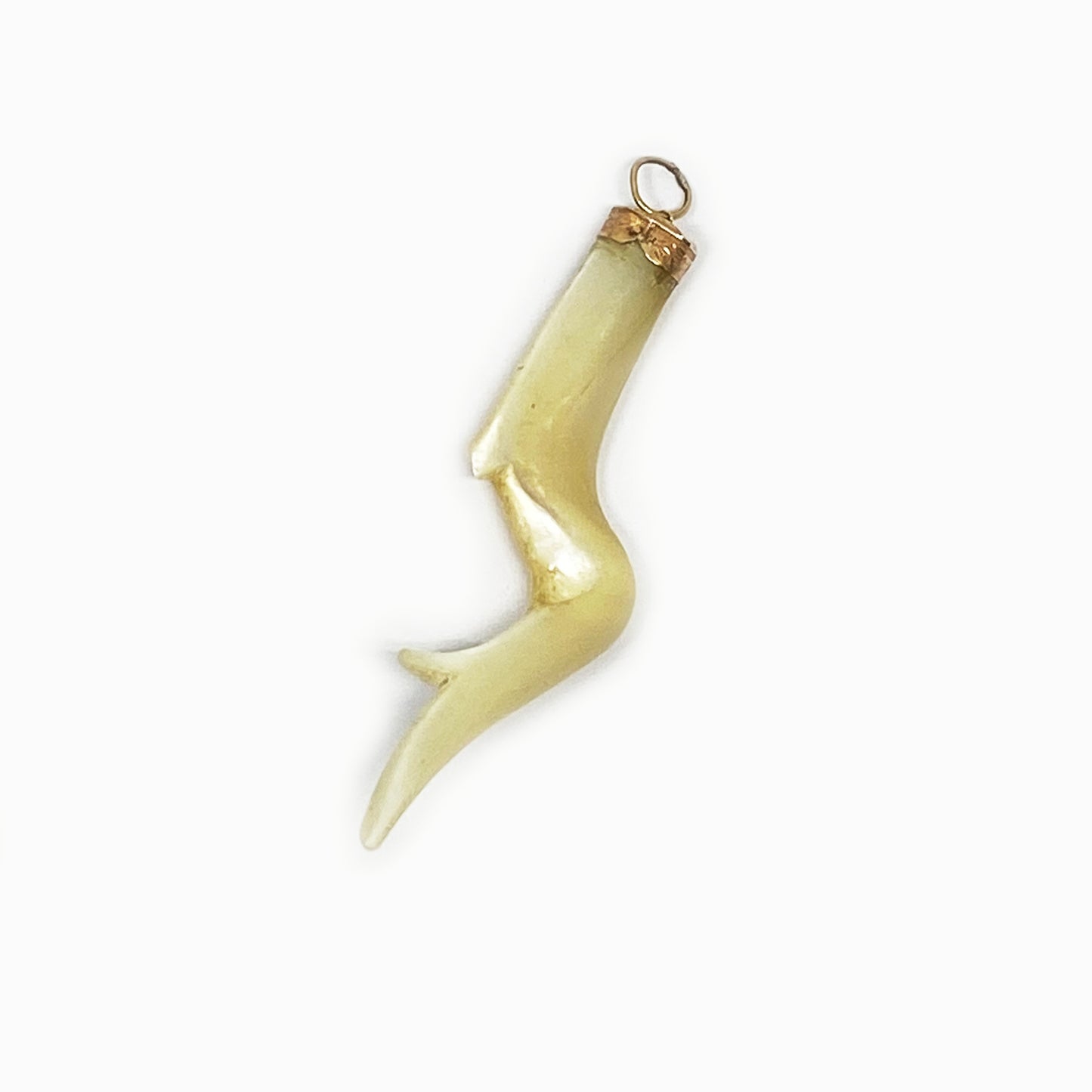 Victorian 18k Gold Natural Mother of Pearl Branch, 1800s Antique Twig, 18 ct Gold Cornetto, Horn Evil Eye Corno Charm Curniciello Horn