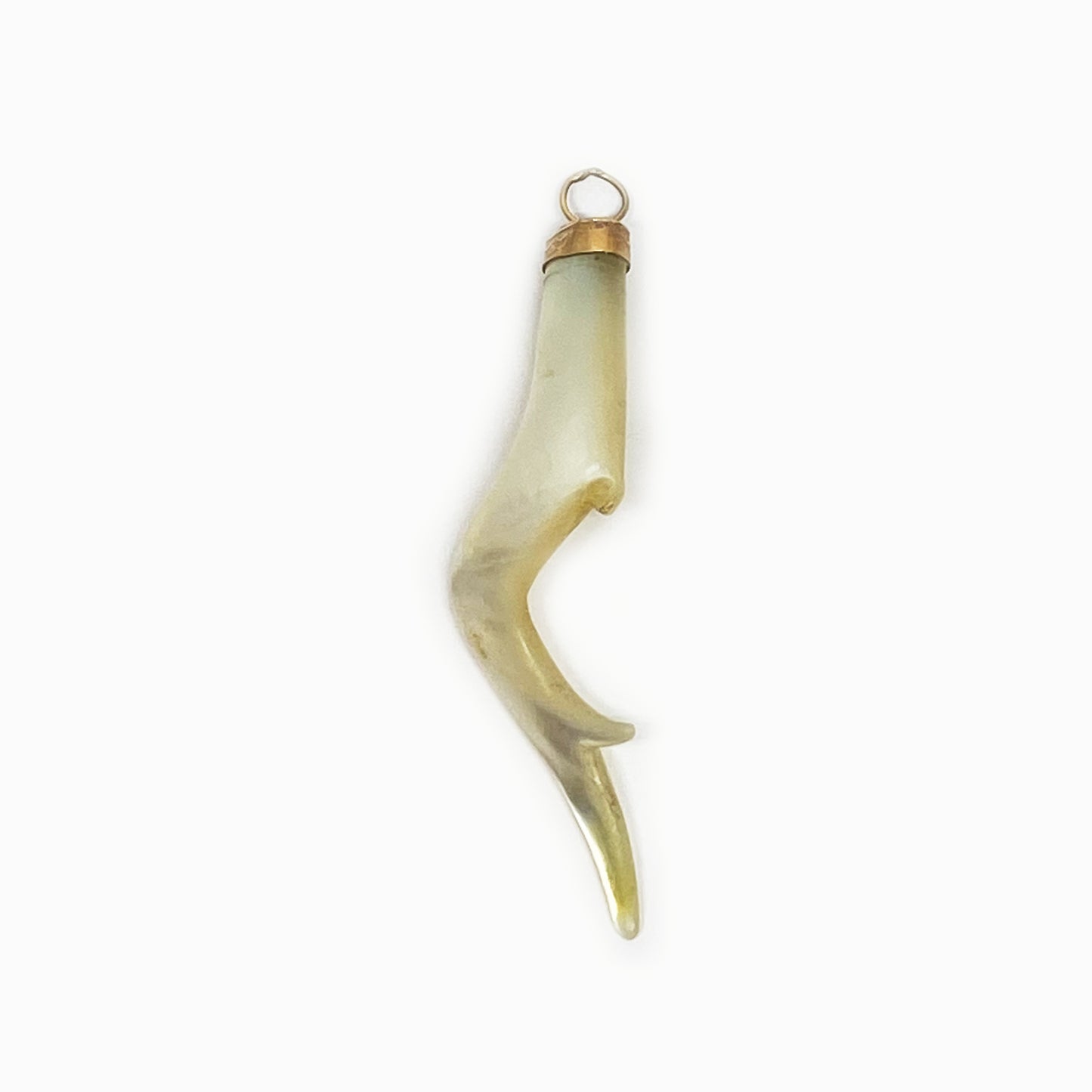 Victorian 18k Gold Natural Mother of Pearl Branch, 1800s Antique Twig, 18 ct Gold Cornetto, Horn Evil Eye Corno Charm Curniciello Horn