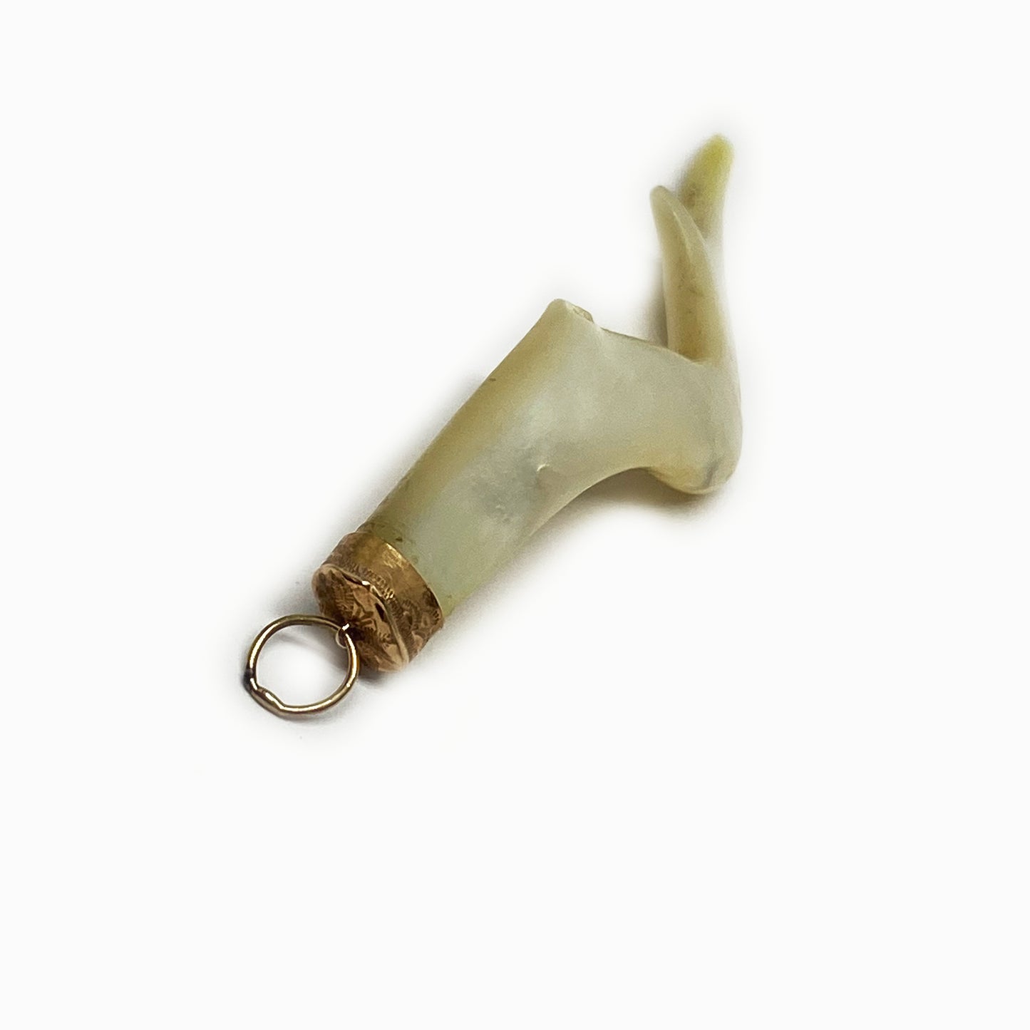Victorian 18k Gold Natural Mother of Pearl Branch, 1800s Antique Twig, 18 ct Gold Cornetto, Horn Evil Eye Corno Charm Curniciello Horn