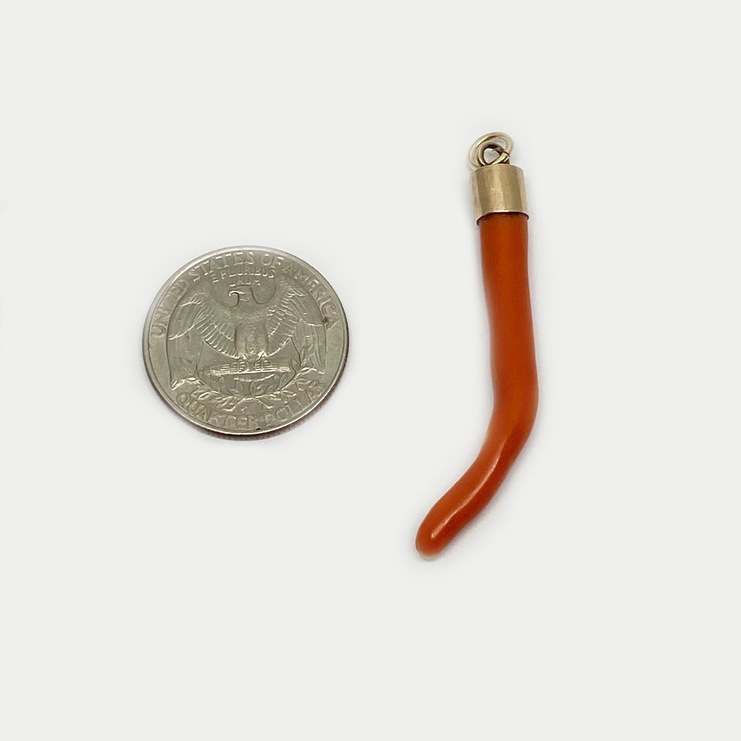 Antique 9k Gold Large Coral Horn Pendant, 9 ct Gold Amulet, Mediterranean Coral, Natural Coral, Jewelry, Cornicello, Evil Eye, Corno Charm