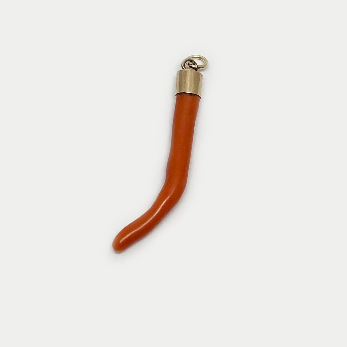 Antique 9k Gold Large Coral Horn Pendant, 9 ct Gold Amulet, Mediterranean Coral, Natural Coral, Jewelry, Cornicello, Evil Eye, Corno Charm