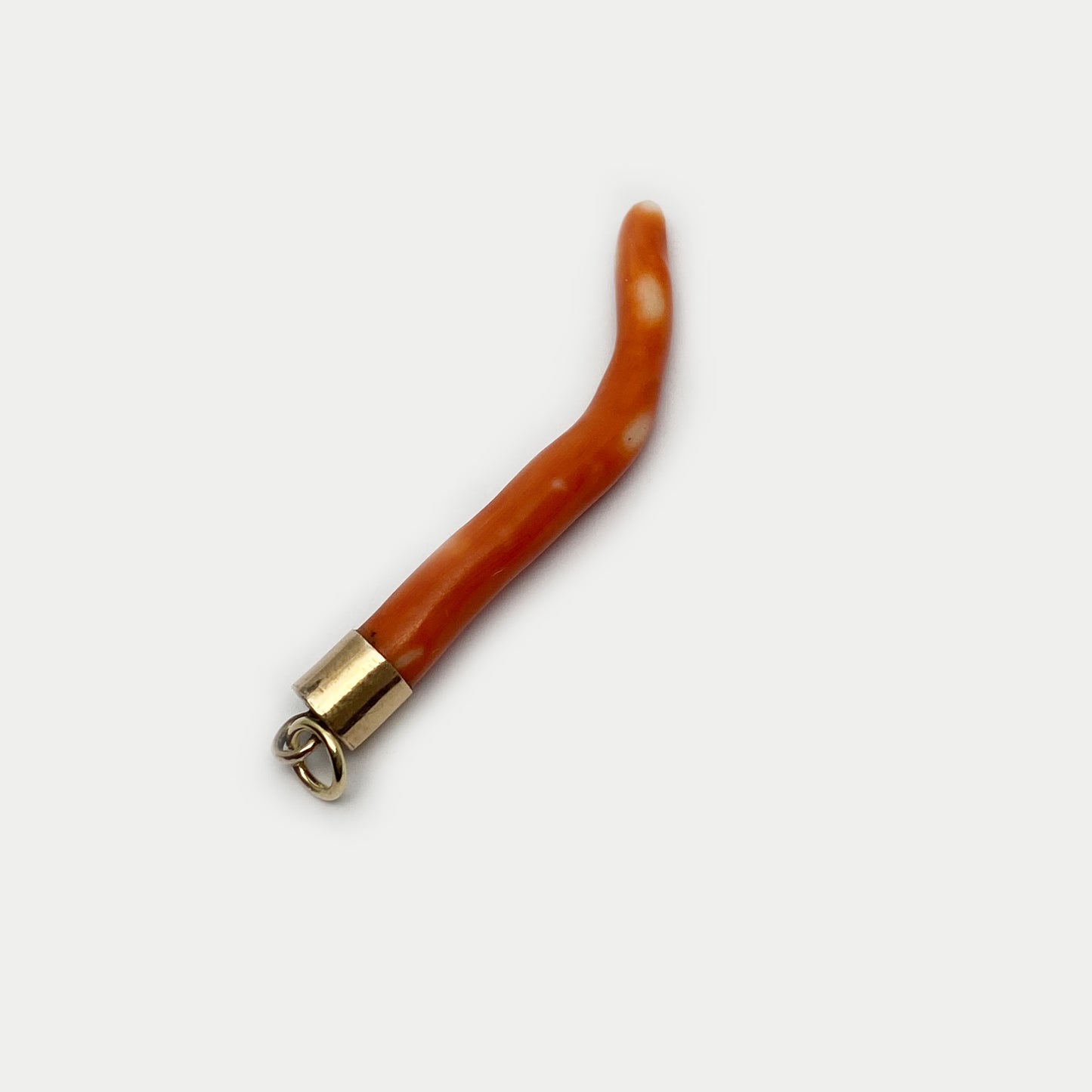 Antique 9k Gold Large Coral Horn Pendant, 9 ct Gold Amulet, Mediterranean Coral, Natural Coral, Jewelry, Cornicello, Evil Eye, Corno Charm