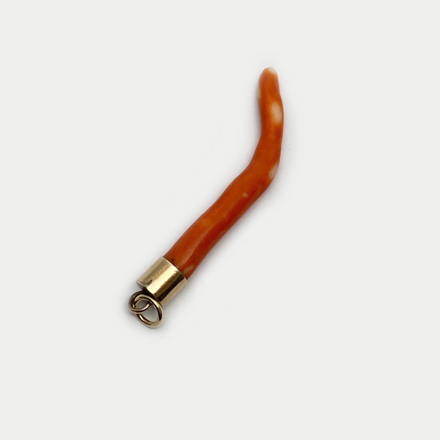 Antique 9k Gold Large Coral Horn Pendant, 9 ct Gold Amulet, Mediterranean Coral, Natural Coral, Jewelry, Cornicello, Evil Eye, Corno Charm