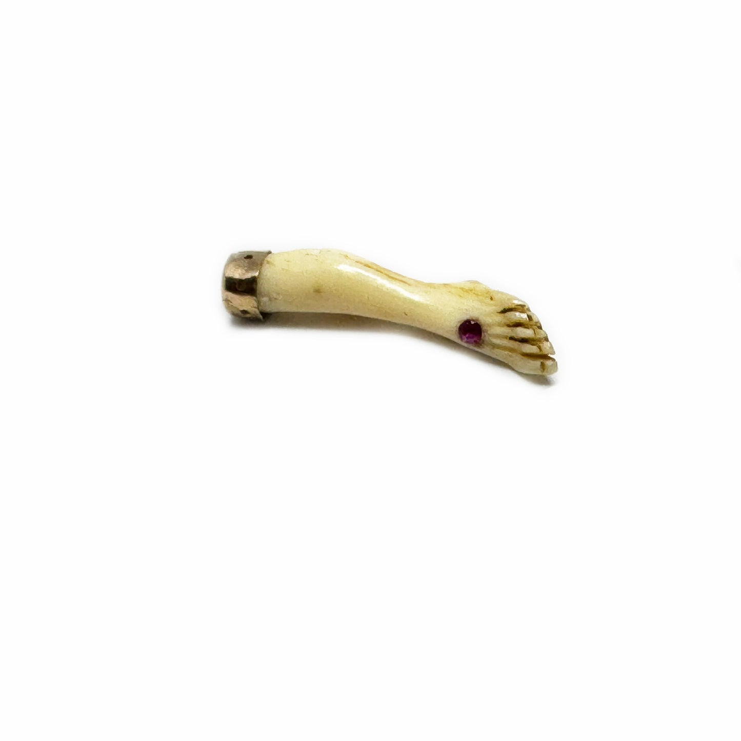 Antique 9K Gold Bone Leg Pendant, Victorian Pendant, Stigmata, 1800's Foot Charm, Christ Leg, Ruby, Anatomy Jewelry, Body Part Pendant