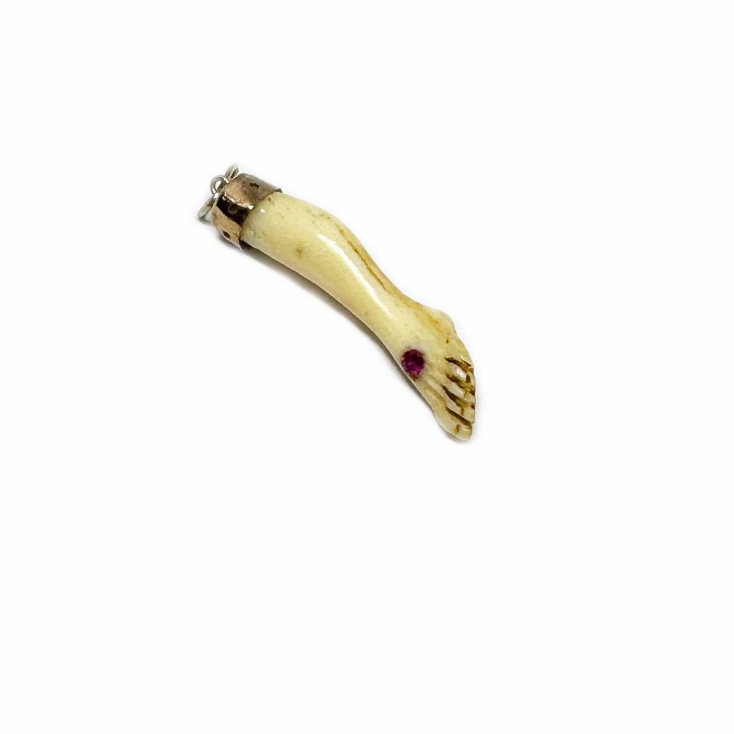 Antique 9K Gold Bone Leg Pendant, Victorian Pendant, Stigmata, 1800's Foot Charm, Christ Leg, Ruby, Anatomy Jewelry, Body Part Pendant