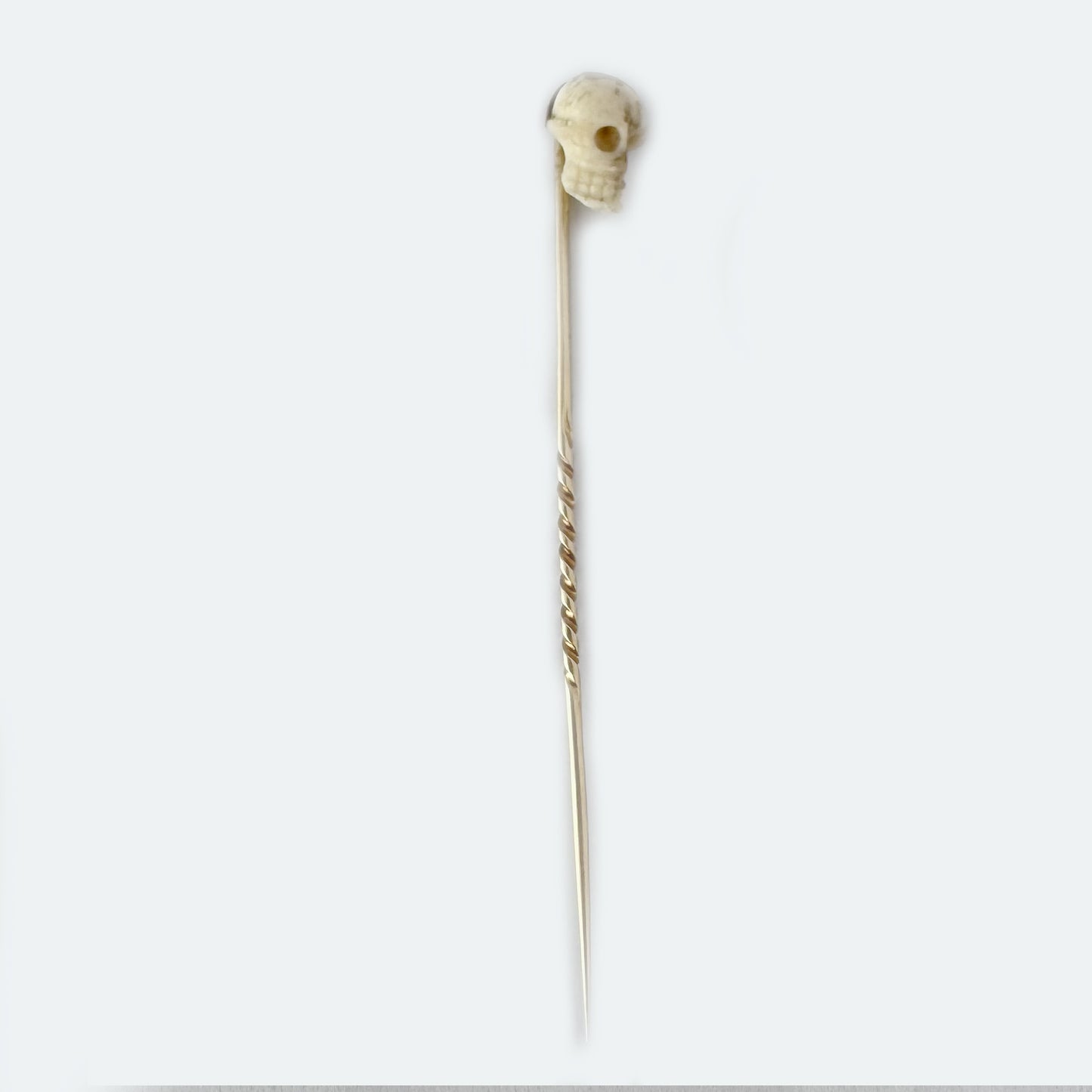 Antique 9k Gold Skull Stick Pin, Victorian Memento Mori Pin, 9 ct Gold Carved Bone Skull Cravat StickPin, 1800s Lapel, 19th Century Tie Pin
