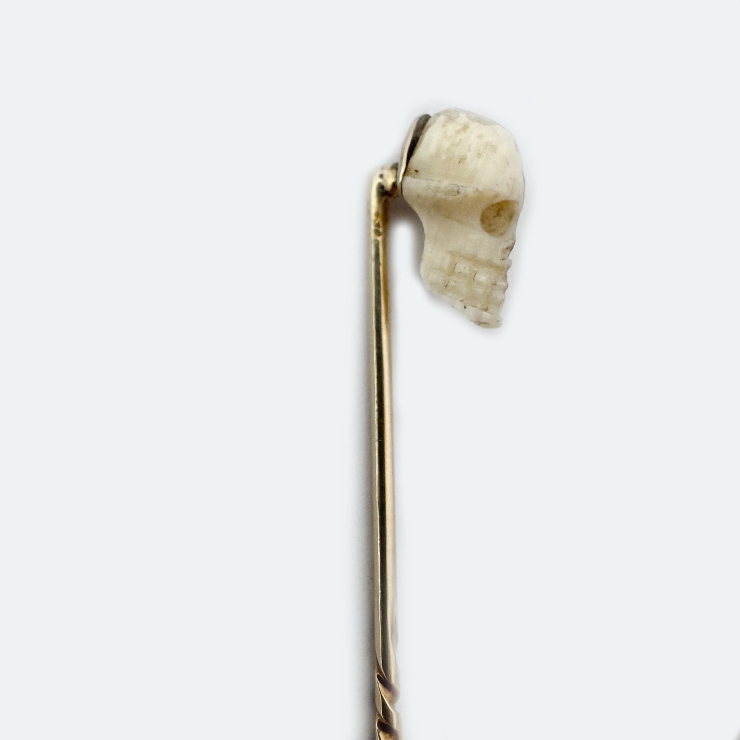 Antique 9k Gold Skull Stick Pin, Victorian Memento Mori Pin, 9 ct Gold Carved Bone Skull Cravat StickPin, 1800s Lapel, 19th Century Tie Pin
